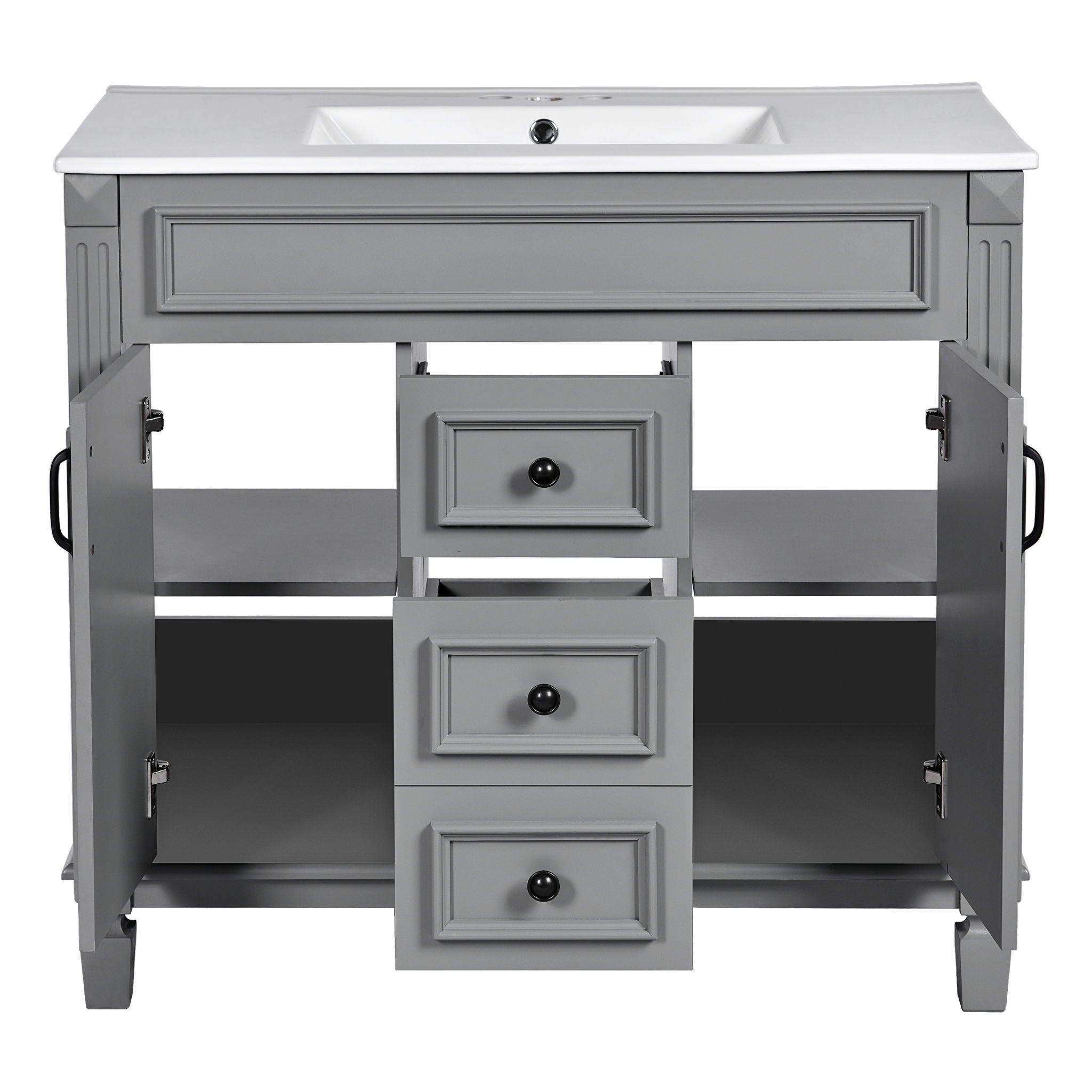 Bathroom Vanity With Top Sink, Mirror Cabinet, 2 Soft Closing Doors & 2 Drawers