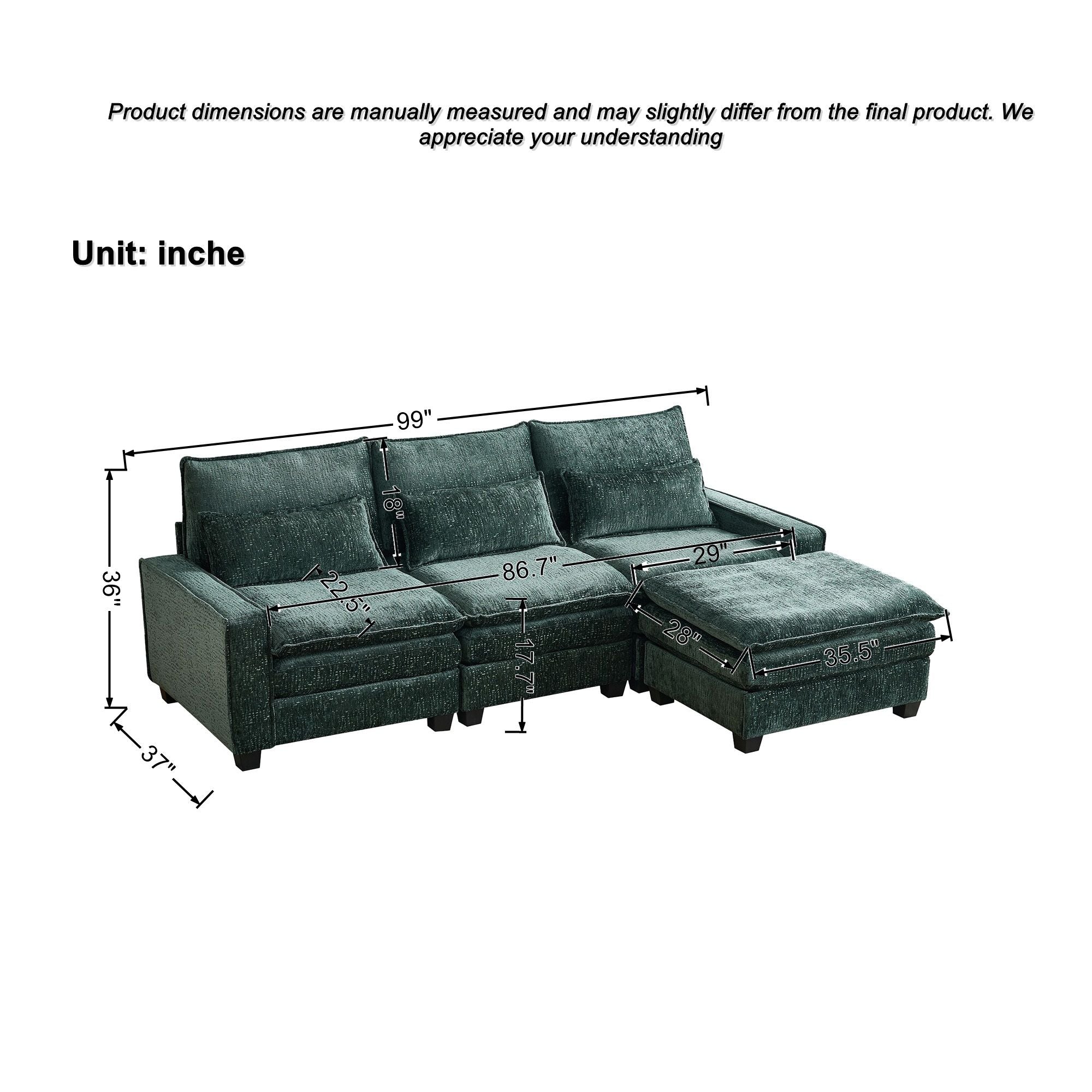 Modern Comfy L Shaped Sectional Sofa With Movable Ottoman