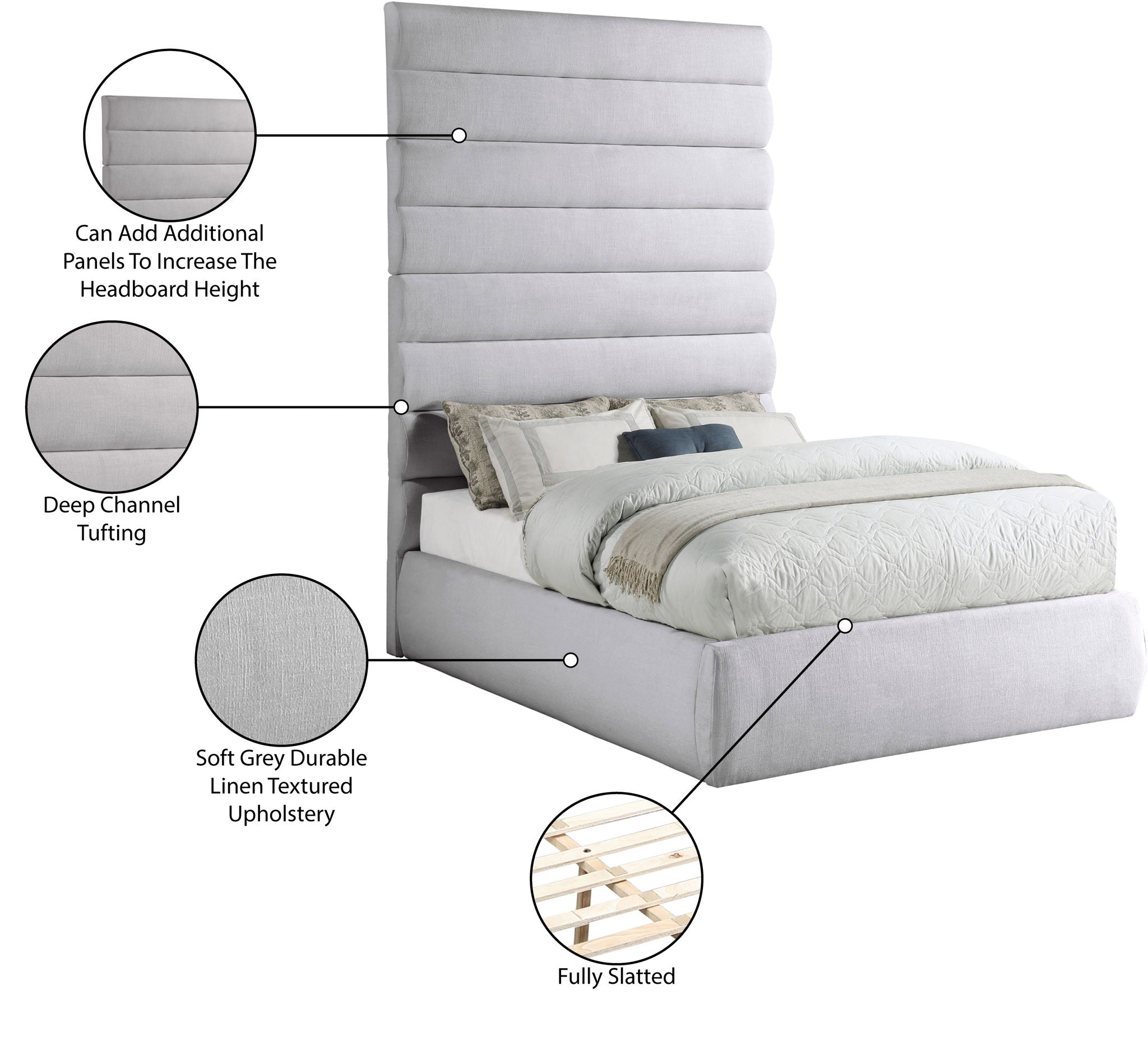 Adam - Linen Fabric Bed With 89" Headboard