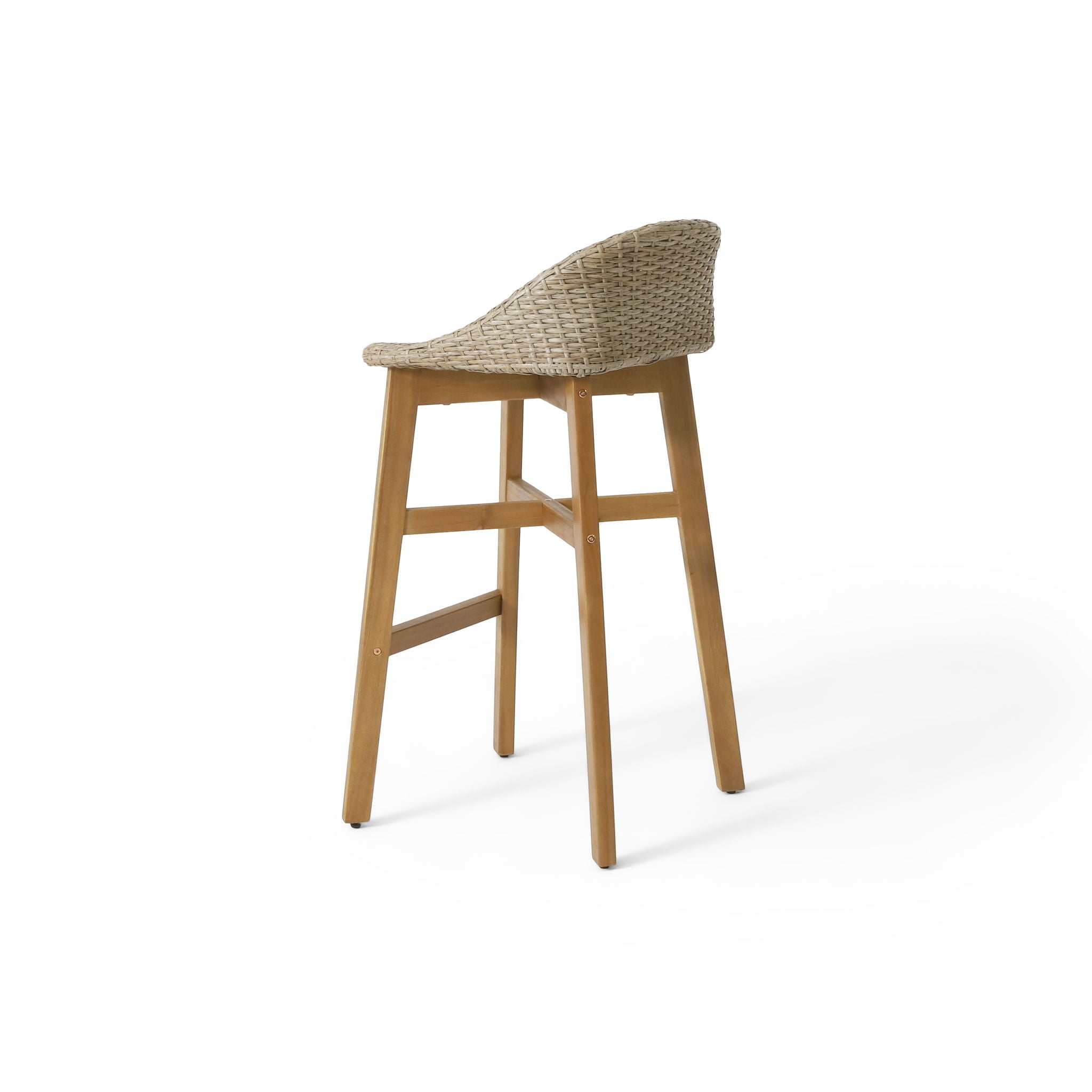 Beeson - Outdoor Wicker And Acacia Wood Barstools Set, Water Resistant - Brown