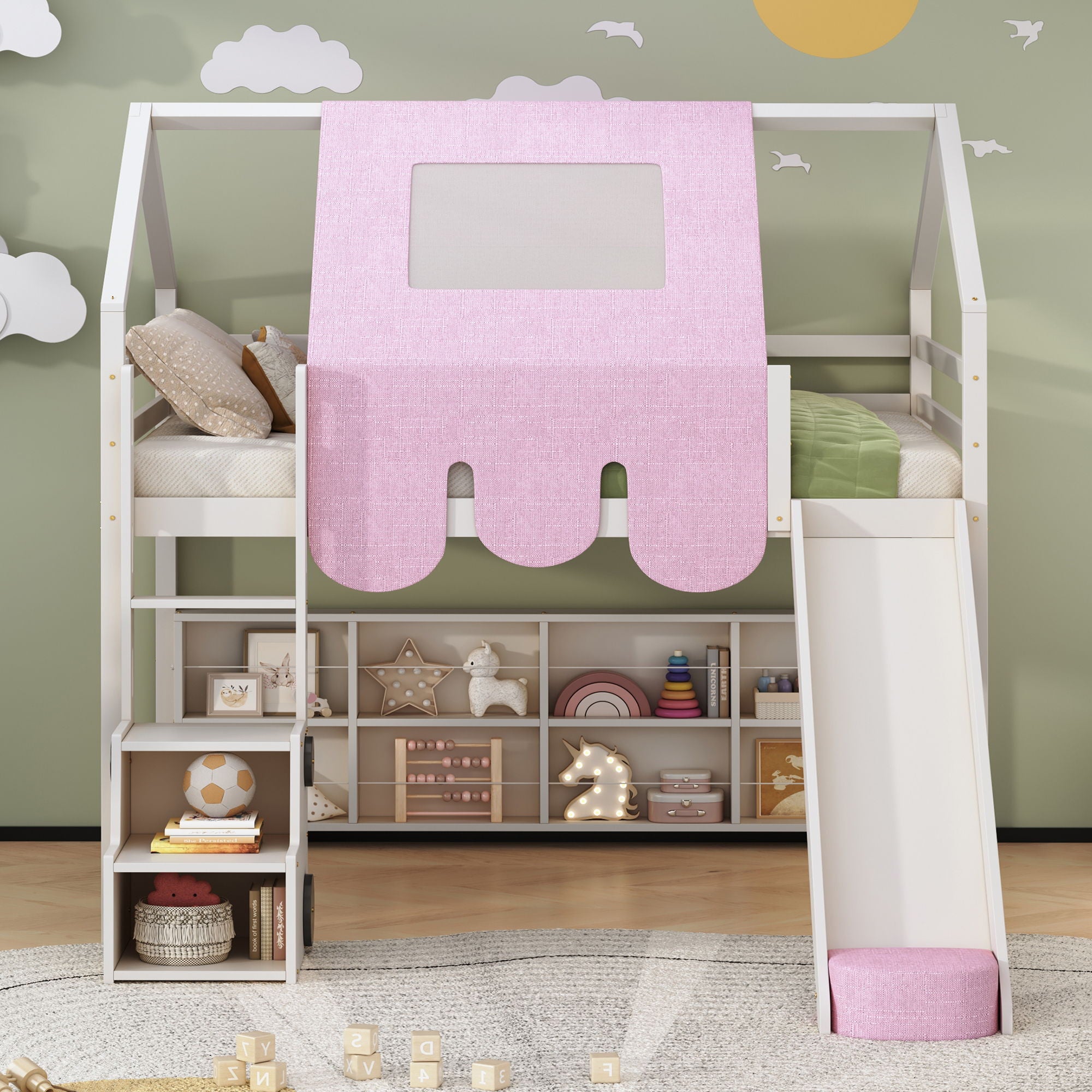 Loft Bed With House Shaped Frame And Tent