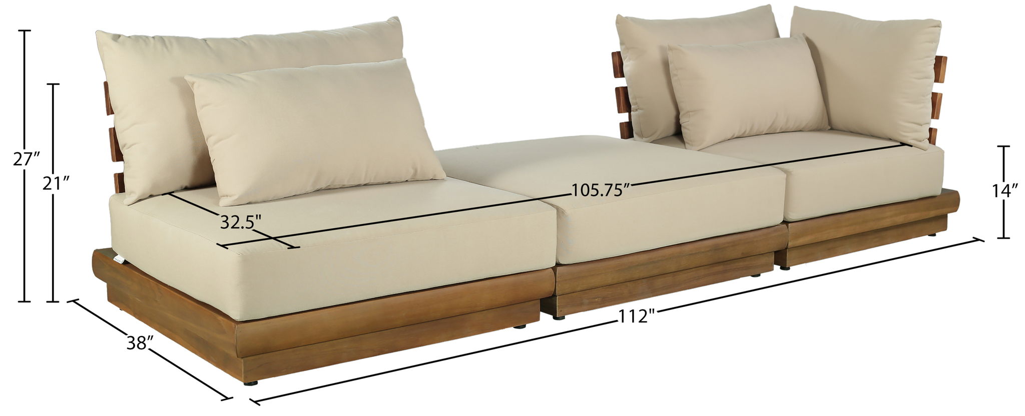 Mirella - 3 Piece Water Resistant Fabric Upholstered Outdoor Patio Modular Sofa