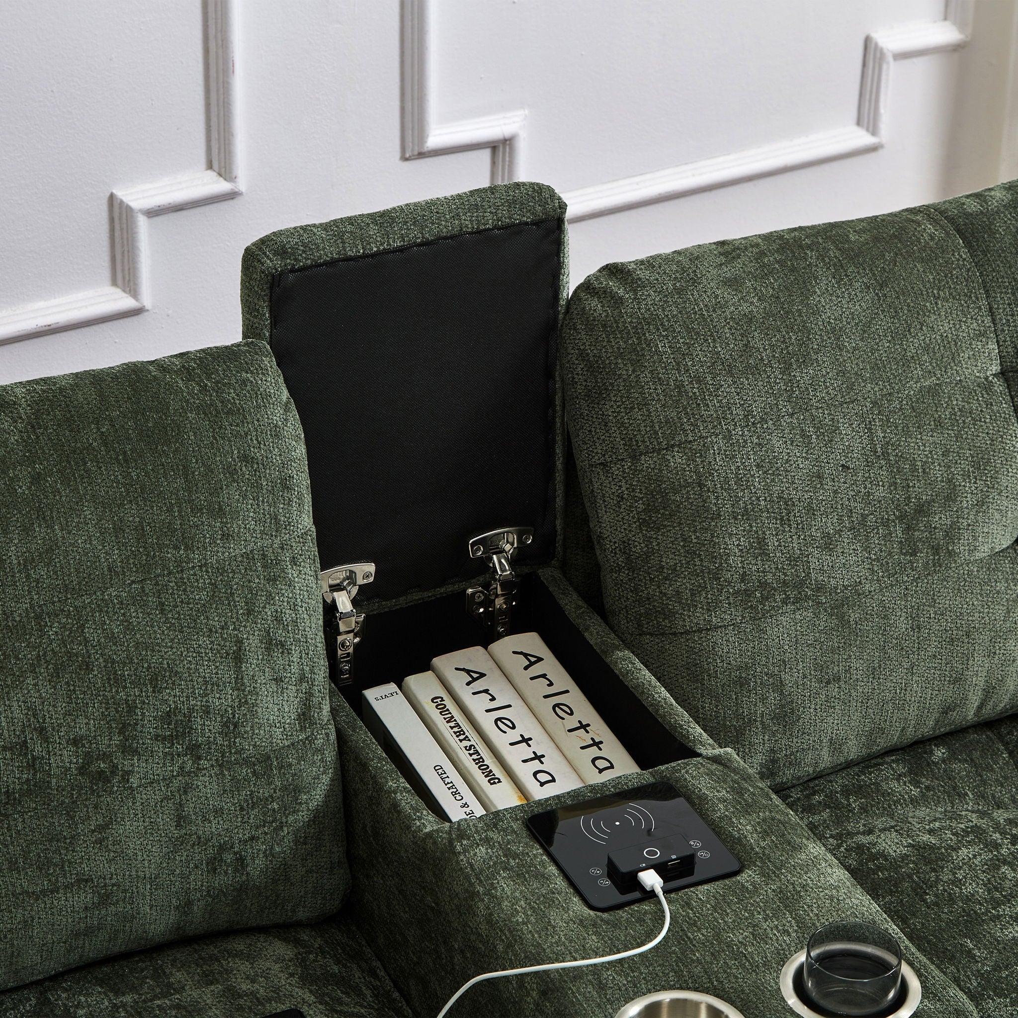 Modern Sectional Sofa U-Shaped With Movable Ottomans, tooth Speakers, LED Lights And Modular Storage