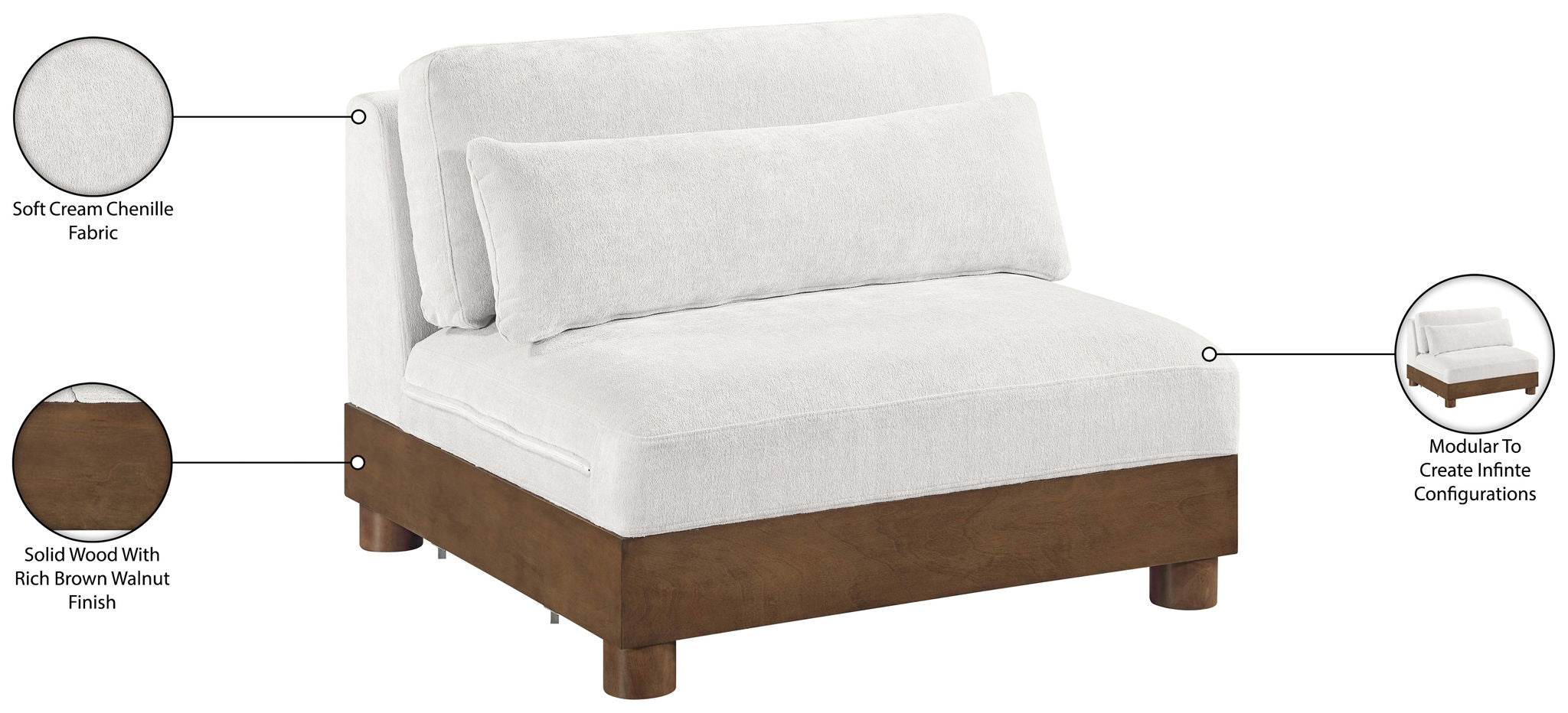 Turin - Chenille Fabric Upholstered Modular Armless Chair