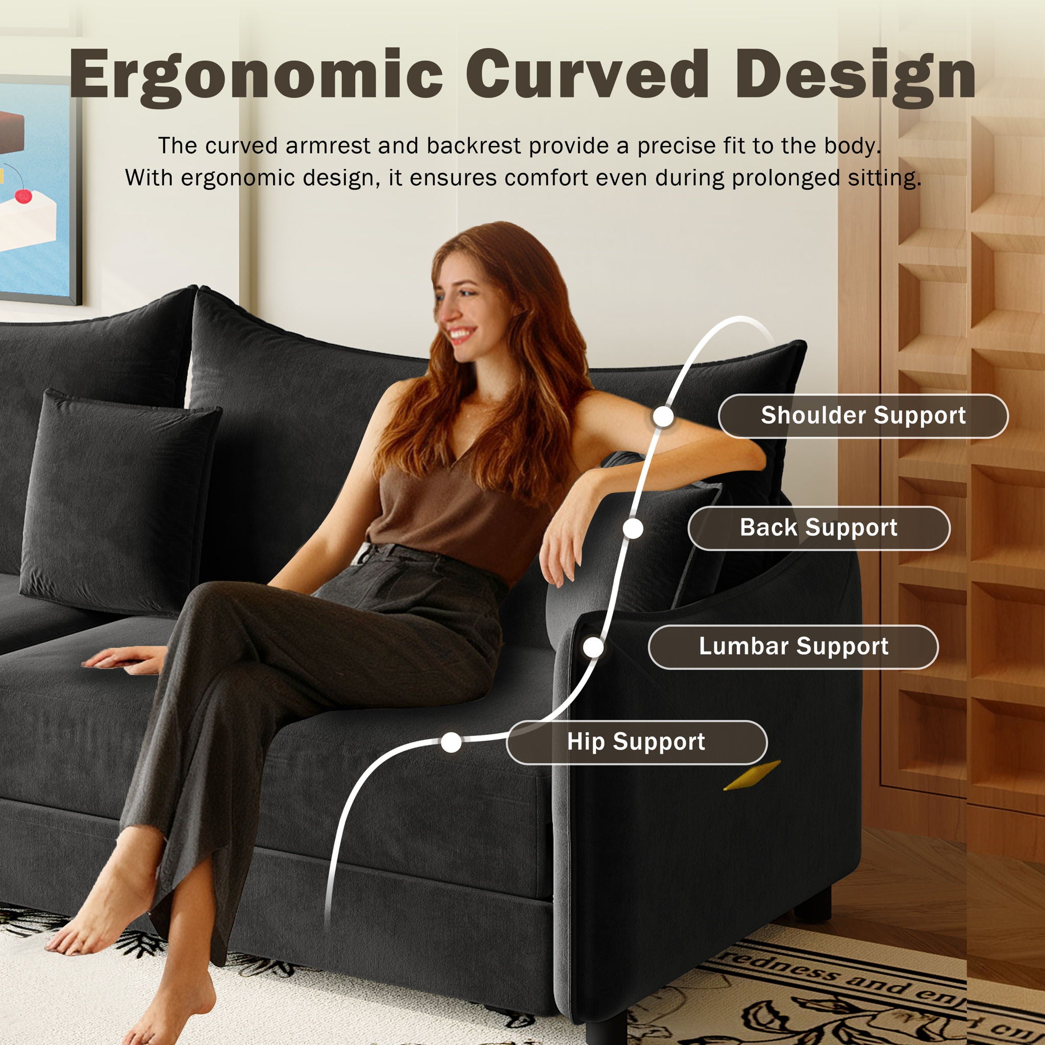King Pull Out Sofa Bed, 3-In-1 Convertible Bed With 3 Pillows