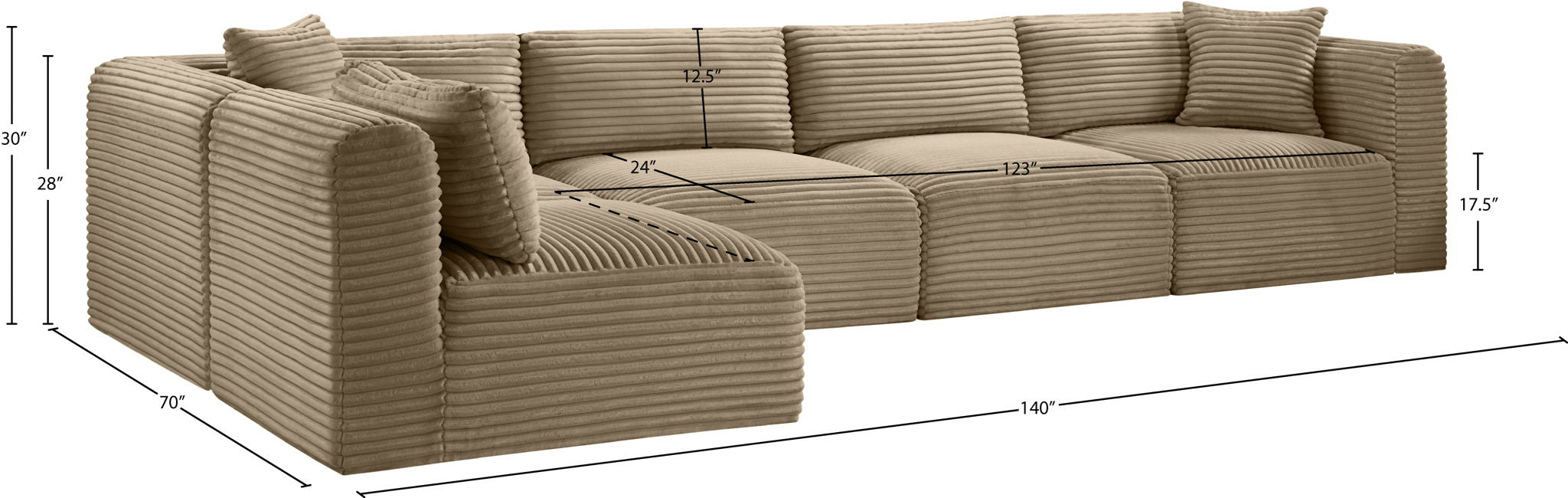 Shaggy - Fabric 5 Piece Modular Sectional