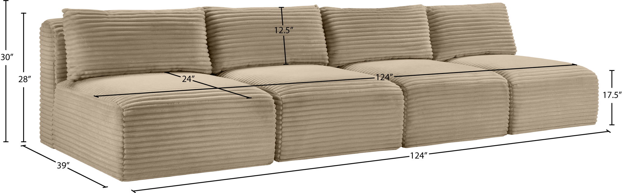 Shaggy - Fabric 4 Seat Modular Armless Sofa