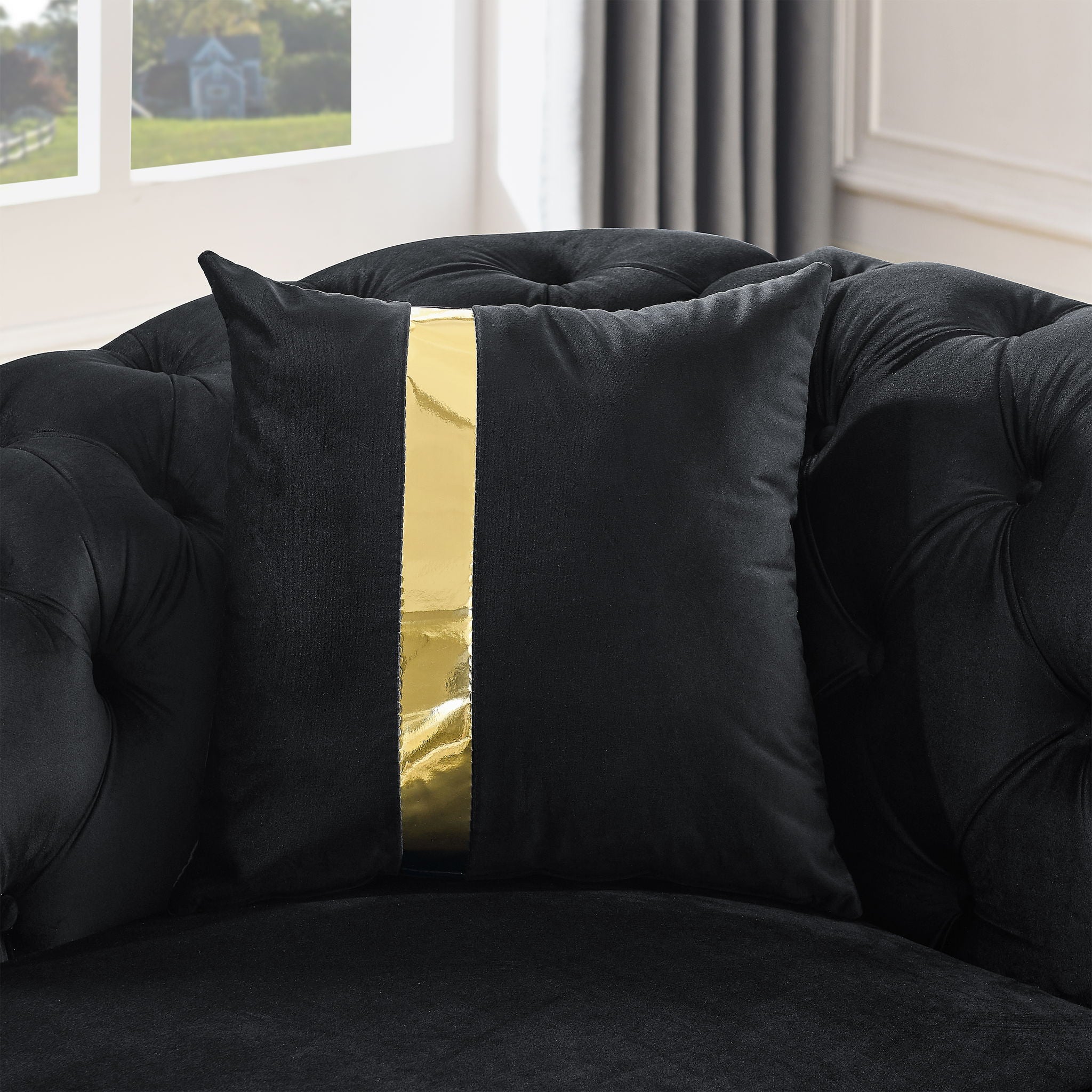 Button Tufted Couch With 2 Pillows, 3 Seater Luxury Chesterfield Sofa