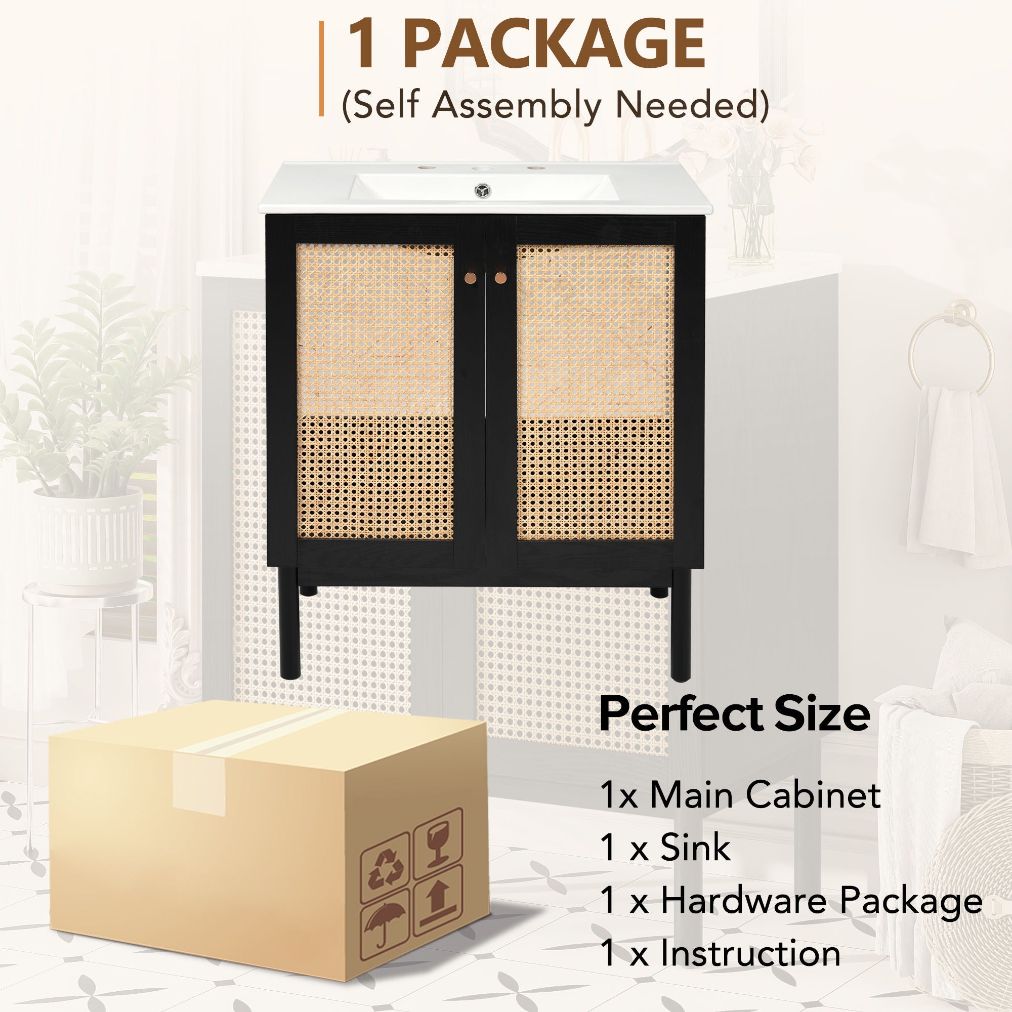 Bathroom Vanity With Soft Closing Mechanism - Black