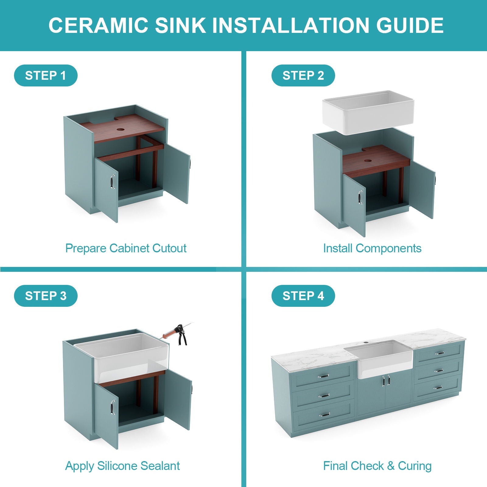 Double Bowl Sink Workstation - White
