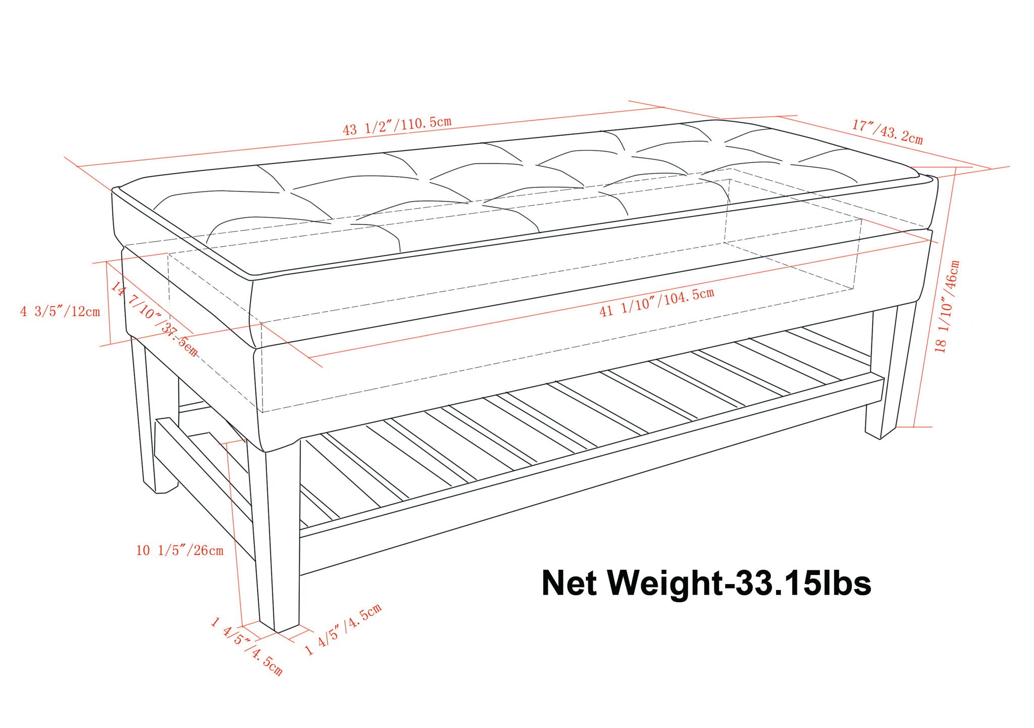 Cosmopolitan - Storage Ottoman Bench With Open Bottom