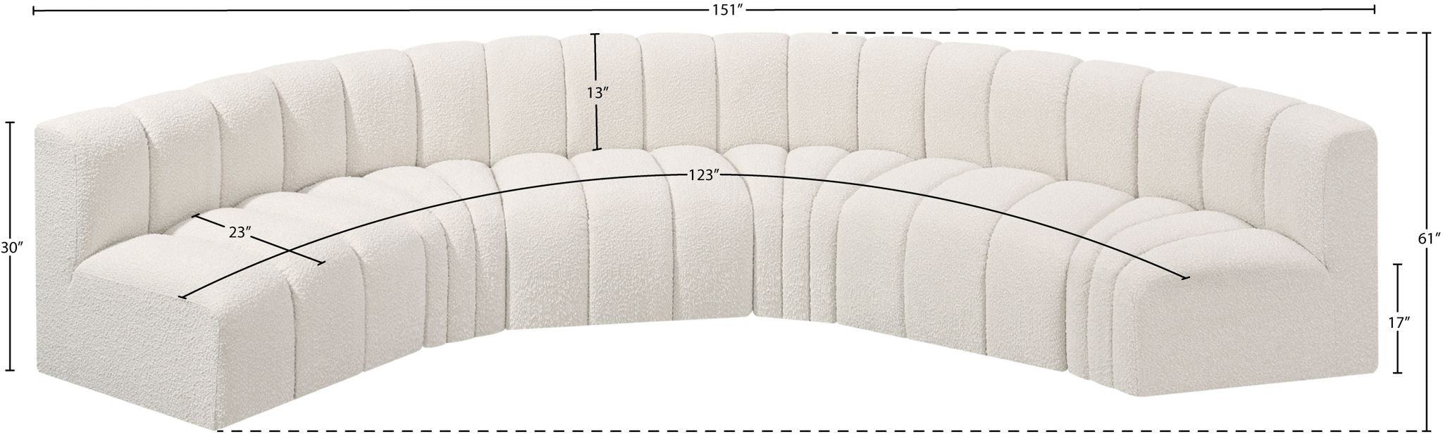 Arc - Boucle Fabric 6 Piece U-Shaped Modular Sofa