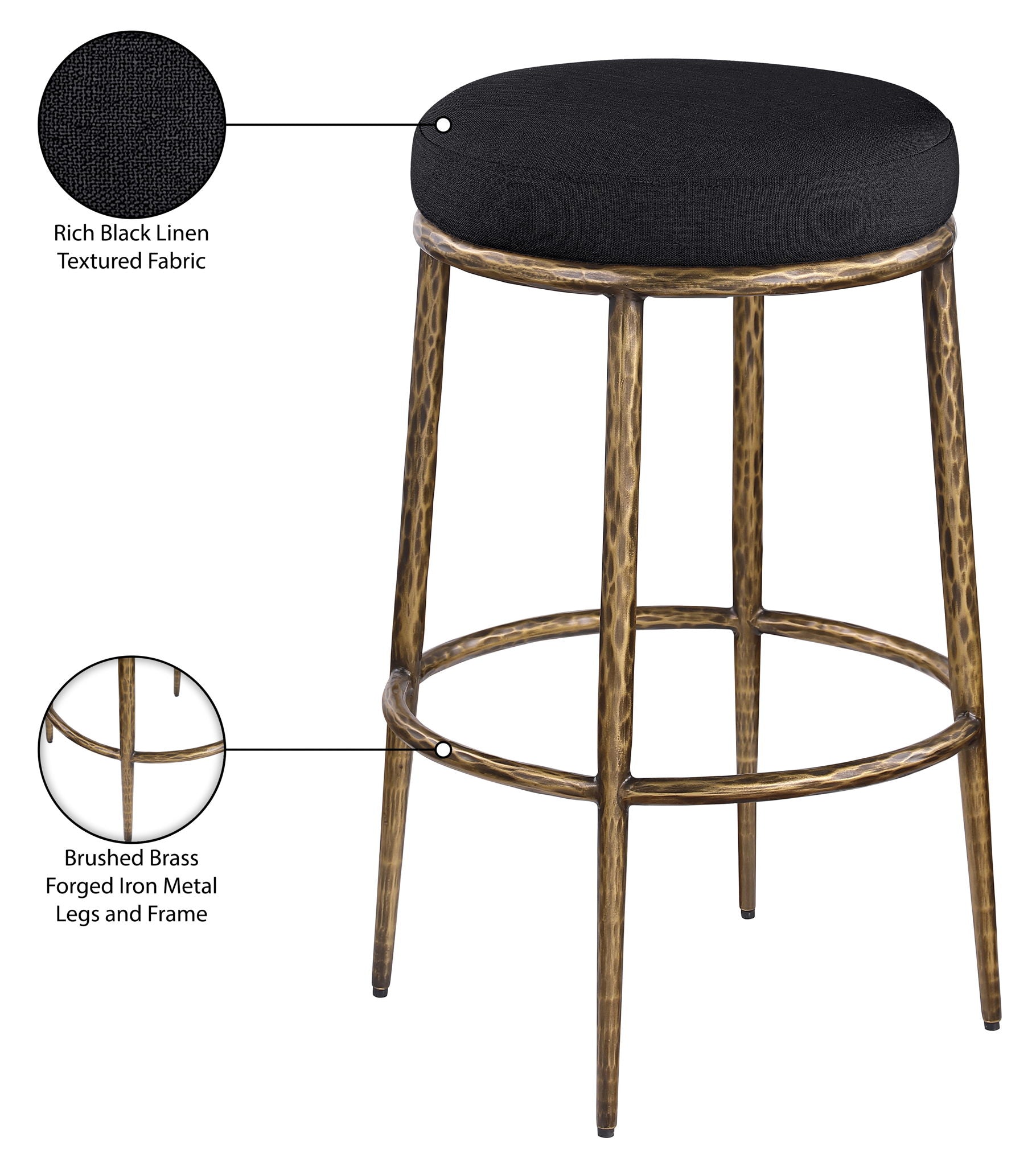 Ferro - Performance Fabric Upholstered Backless Bar Stool - Antique Brass