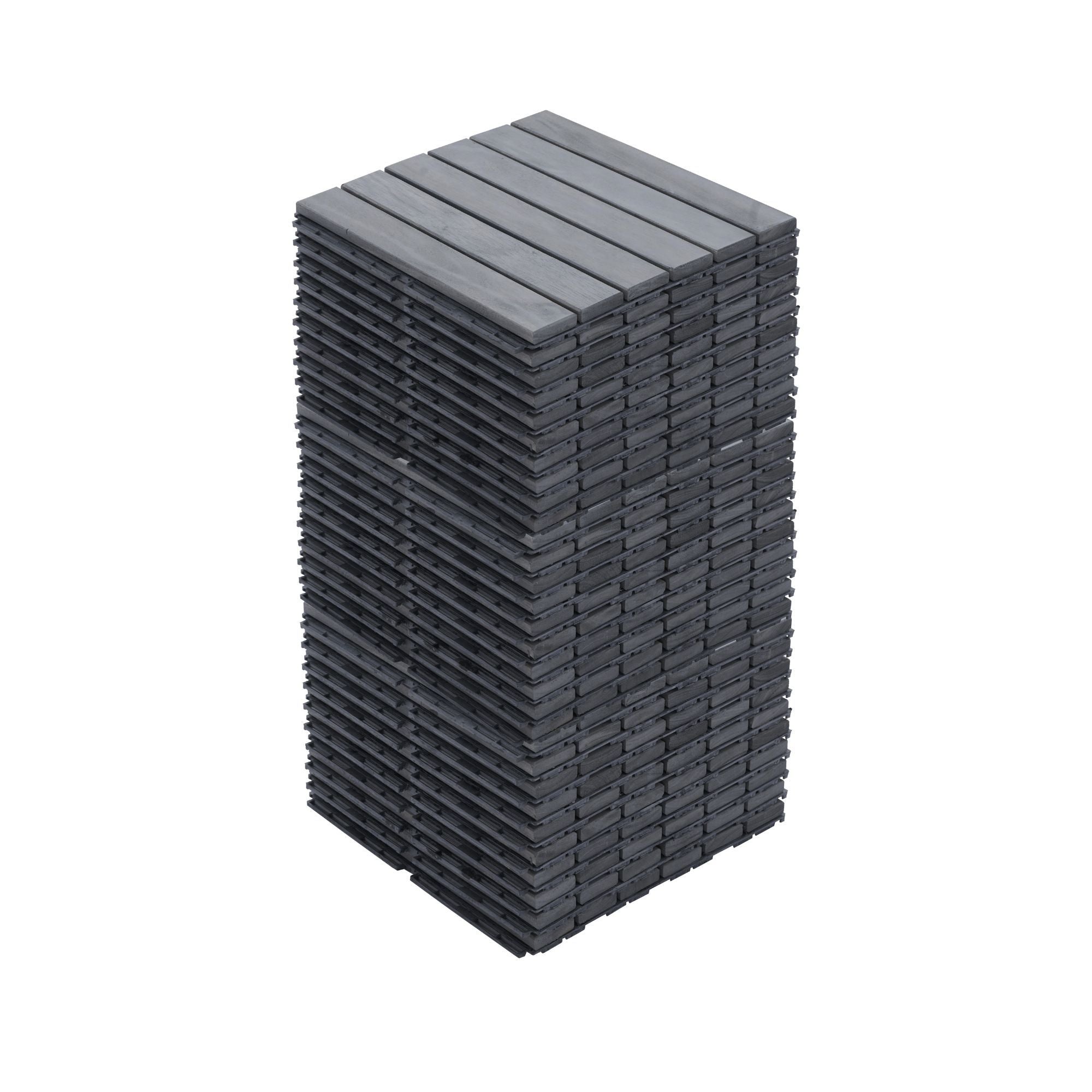 Interlocking Deck Tiles Striped Pattern, Waterproof Anti Mildew Brown
