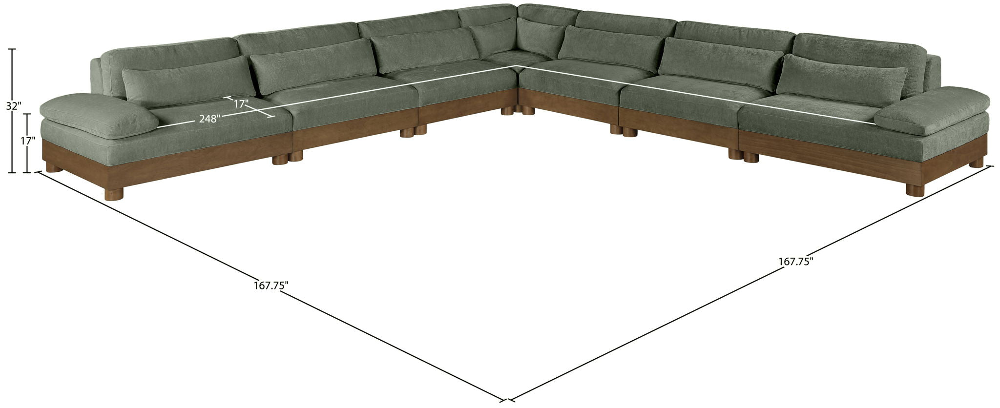 Turin - Chenille Fabric Upholstered Modular Sectional - Green