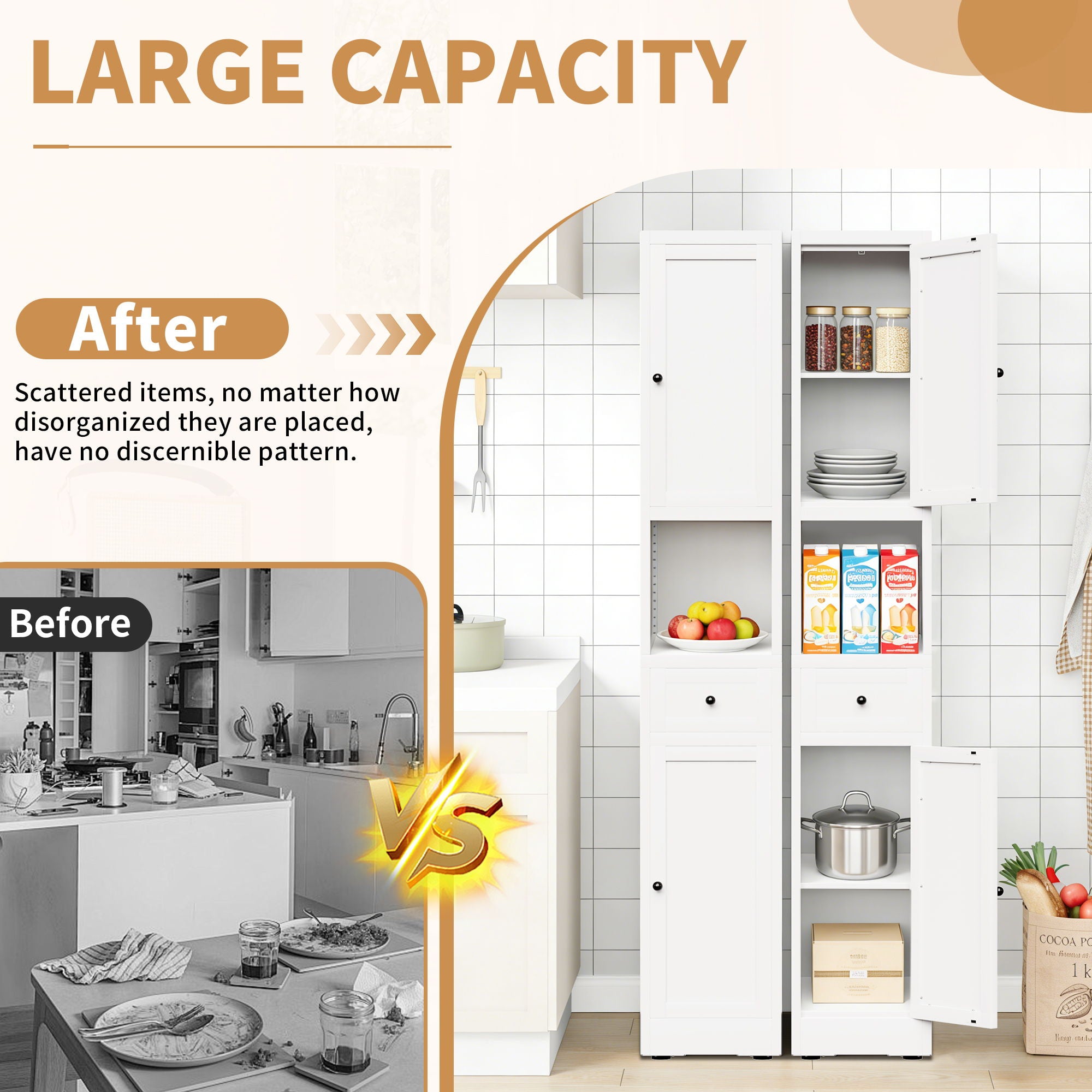 Tall Narrow Bathroom Cabinet With 5-Tier Storage, Adjustable Shelves, Freestanding - White
