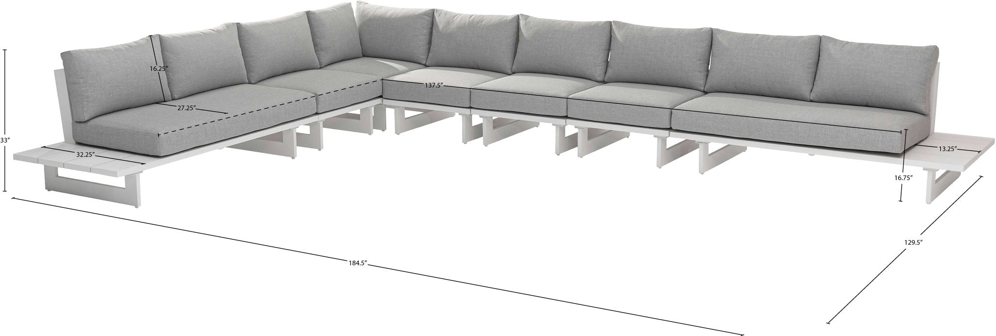 Maldives - 7 Piece Water Resistant Outdoor Patio Modular Sectional With White Base