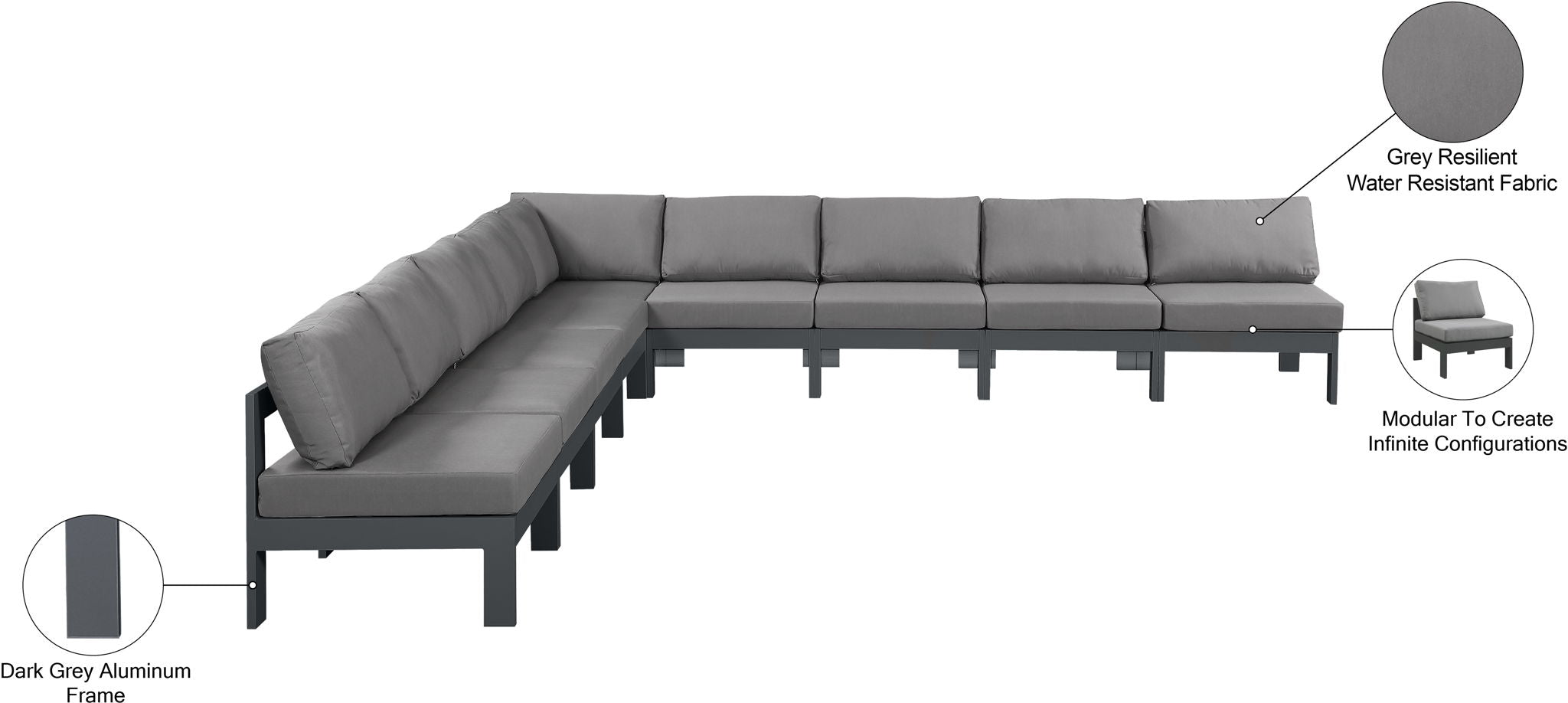 Nizuc - Outdoor Patio 9 Piece Modular Sectional With Gray Frame