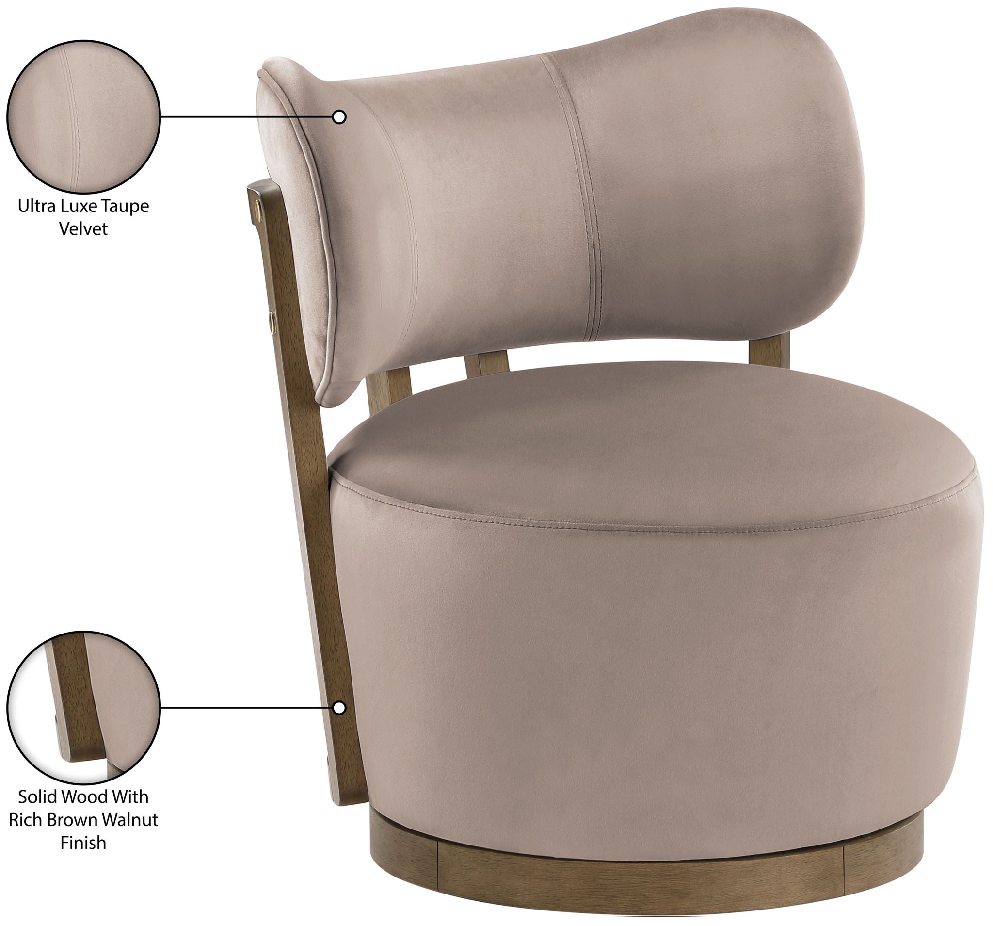 Elara - Velvet Upholstered Swivel Accent Chair - Taupe