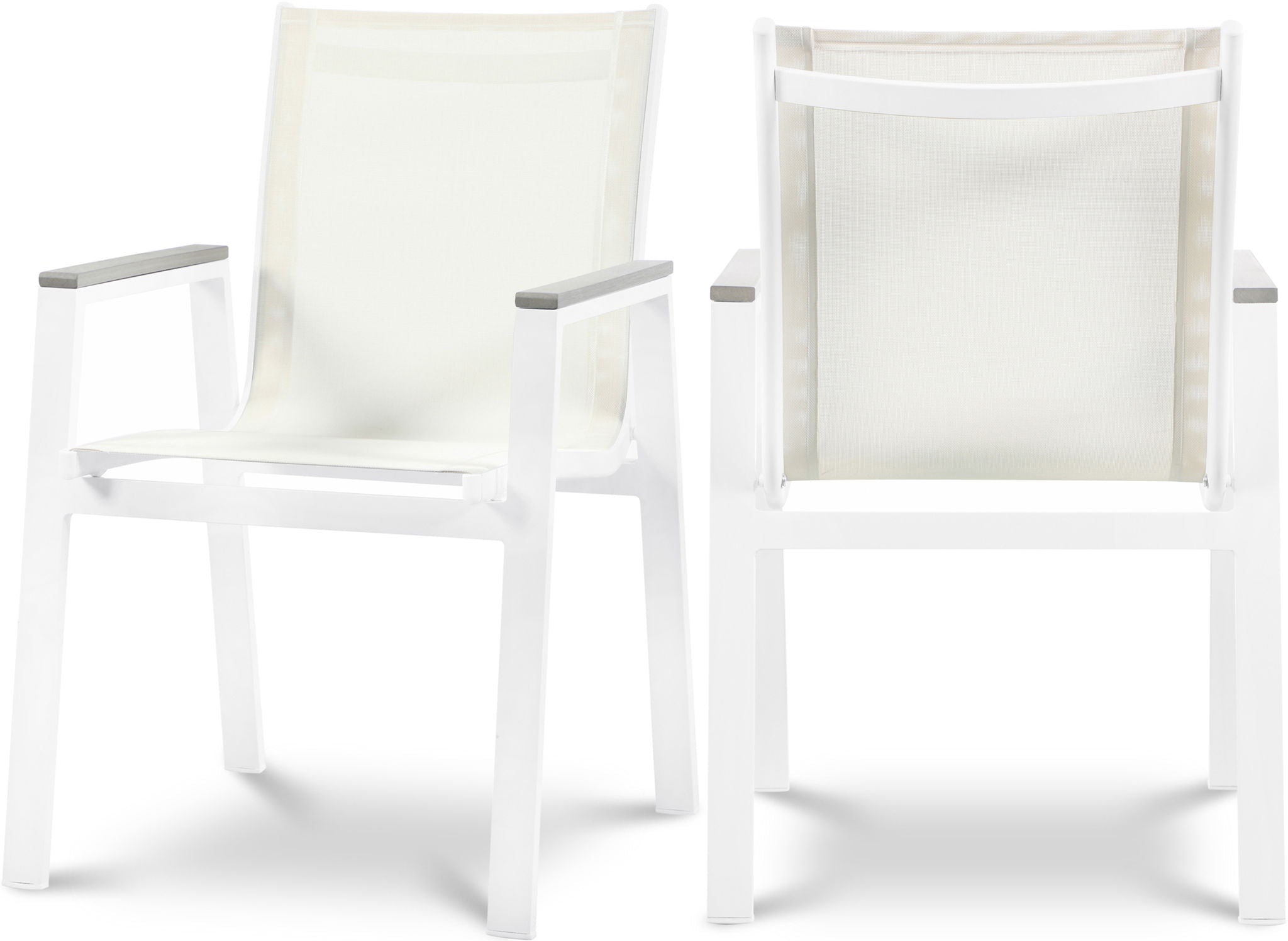 Nizuc - Outdoor Patio Dining Arm Chair With White Frame And Gray Arms (Set of 2)