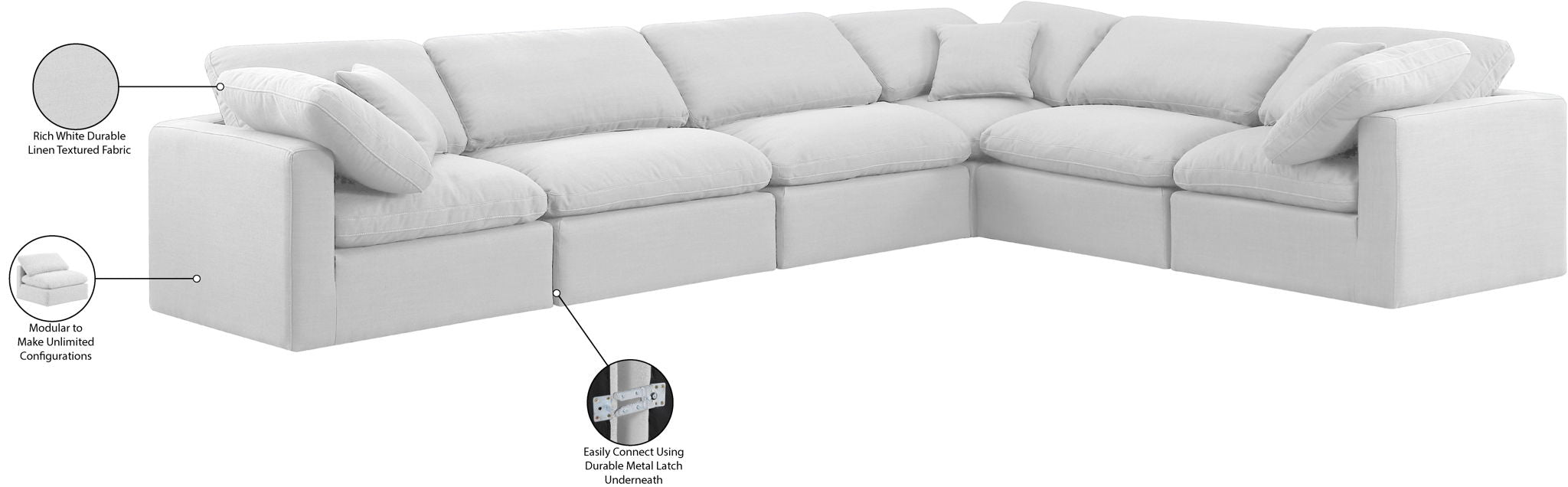 Indulge - Linen 6 Piece Modular Corner Sectional - White