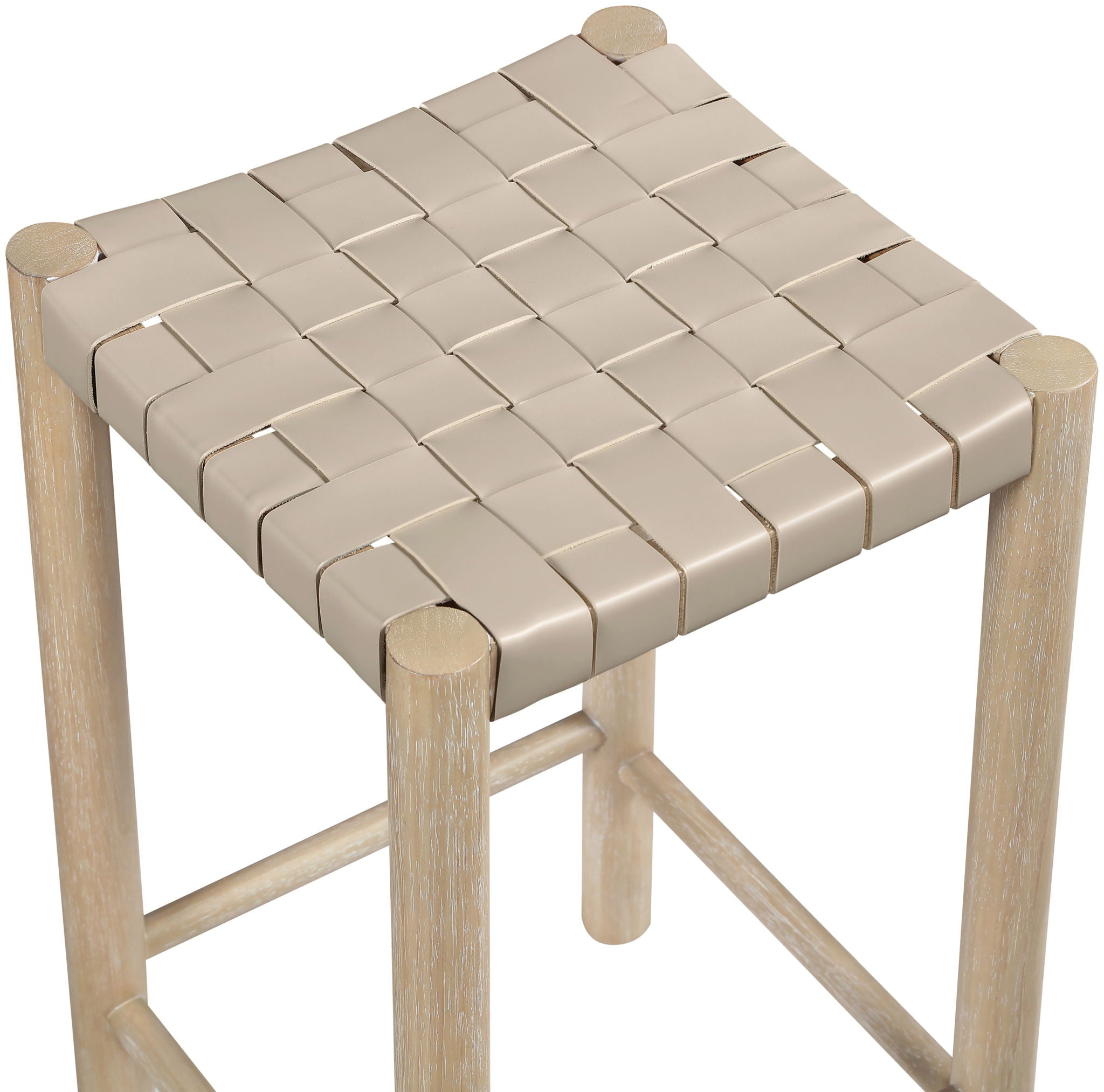 Entwine - Vegan Leather Upholstered Backless Counter Stool - Painted Natural