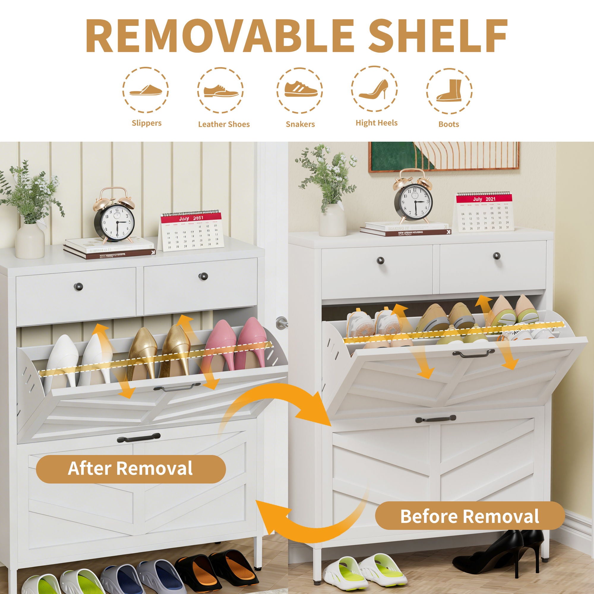 Shoe Cabinet With Flip Drawers