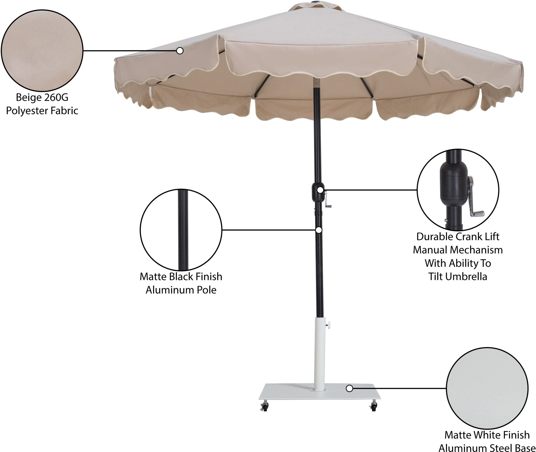 Amalfi - Aluminum Patio Umbrella - White Base / Black Pole