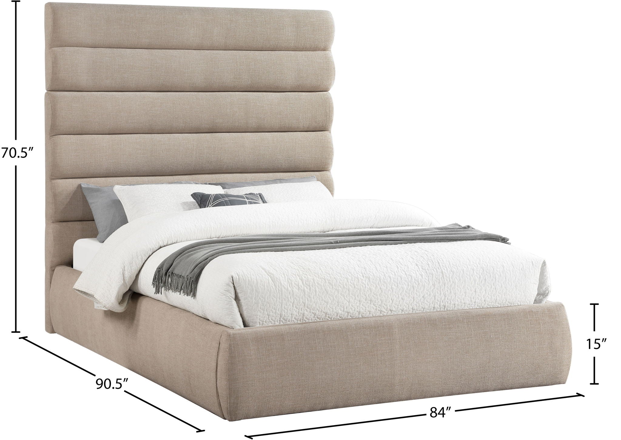 Adam - Linen Fabric Bed With 70.5" Headboard