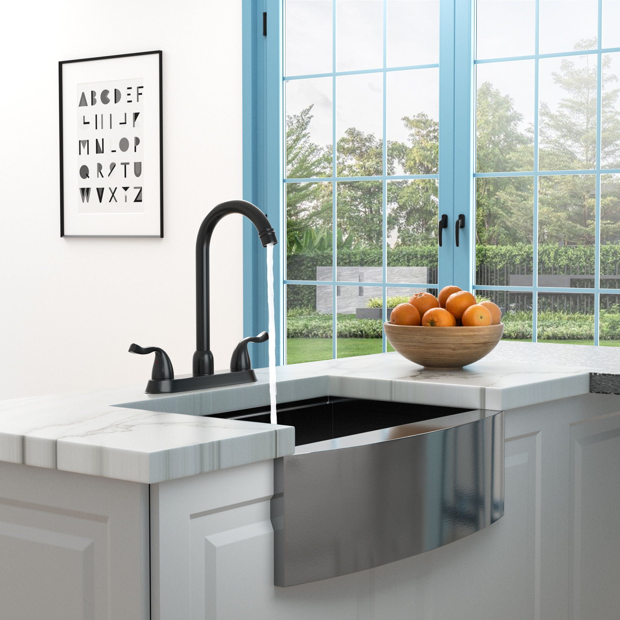 Stainless Steel Kitchen Sink Faucet With 2 Handles, 3 Hole Installation