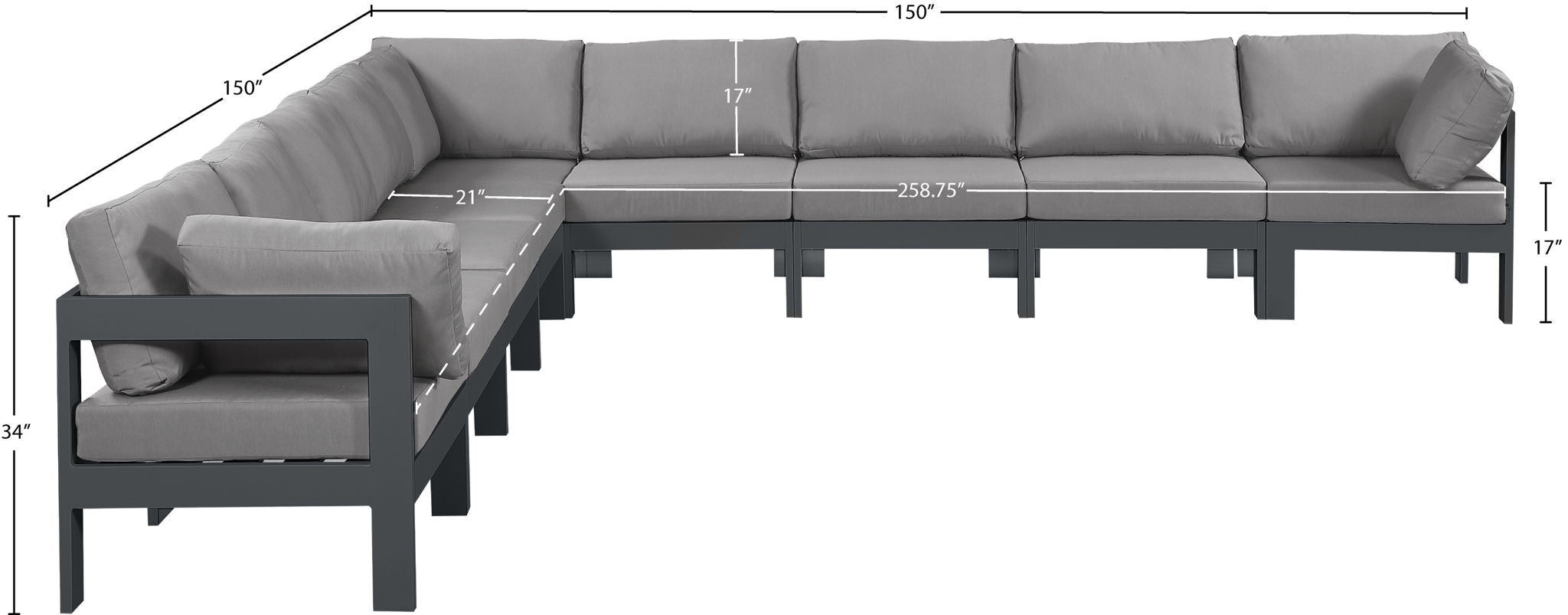 Nizuc - Outdoor Patio 9 Piece Modular Sectional With Gray Frame