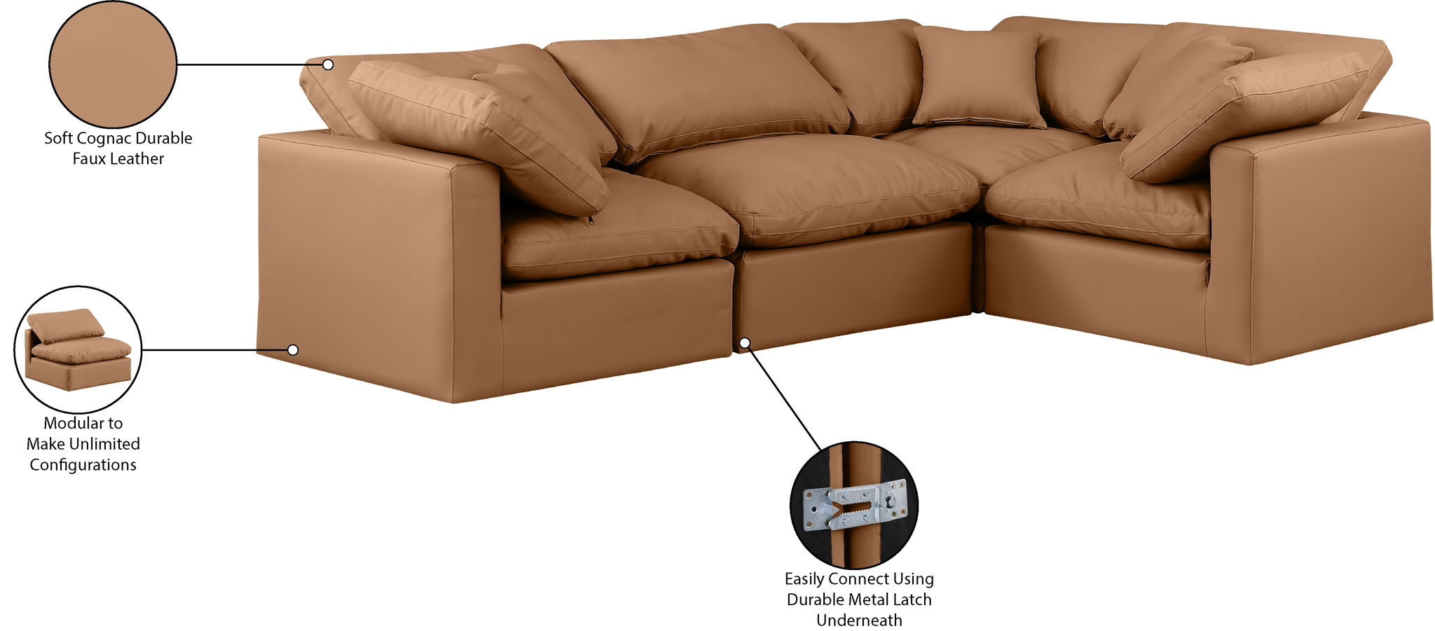 Indulge - Faux Leather 4 Piece Modular Corner Sectional
