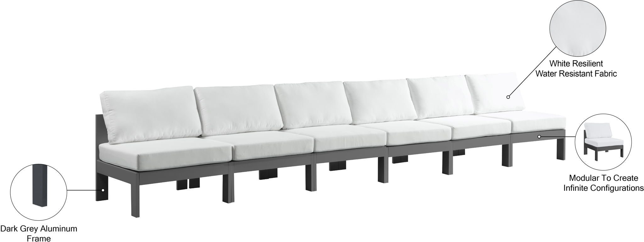 Nizuc - Outdoor Patio 6 Seat Armless Modular Sofa With Gray Frame