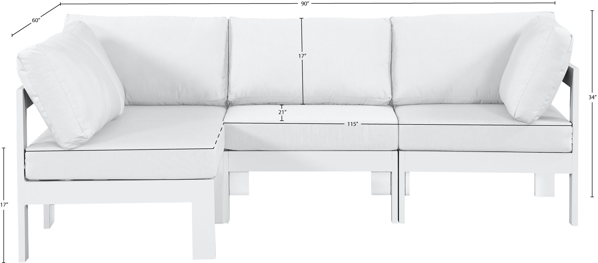 Nizuc - Outdoor Patio 4 Piece Modular Sectional With White Frame