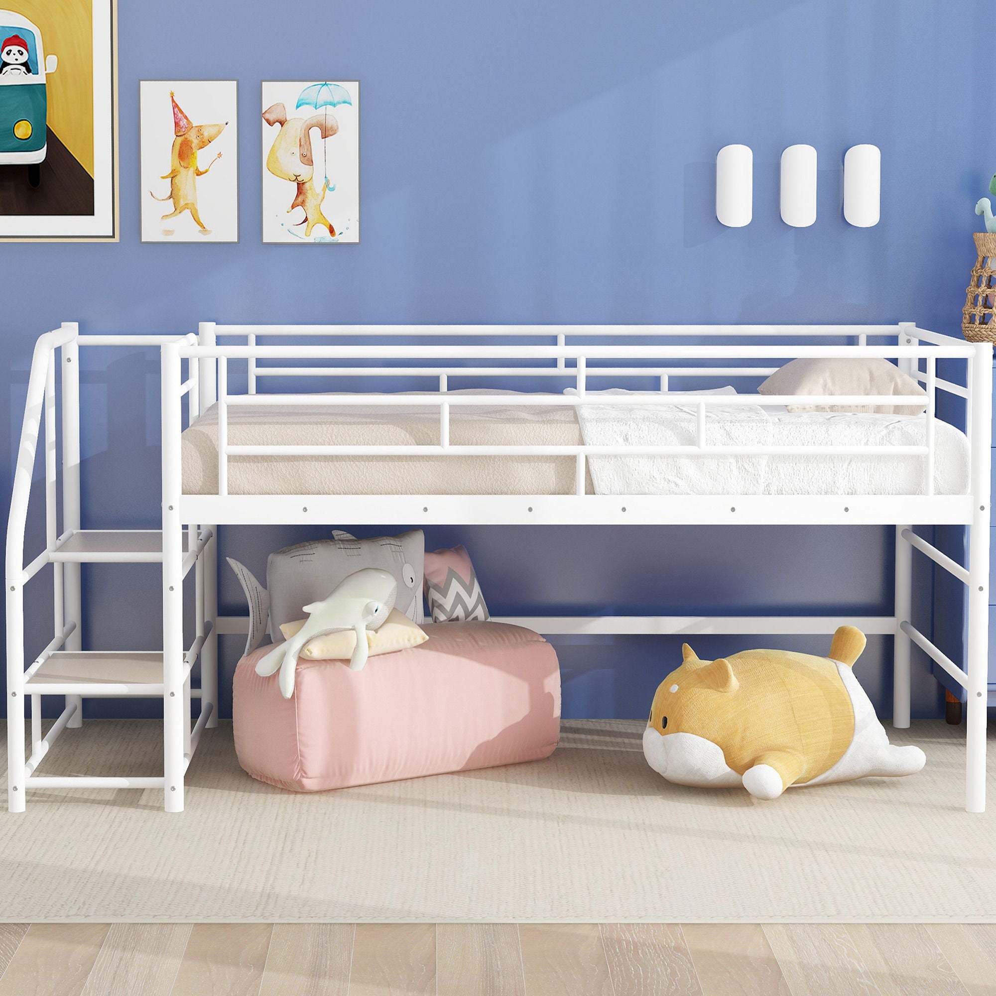 Loft Bed With Storage Stairs And Metal Frame