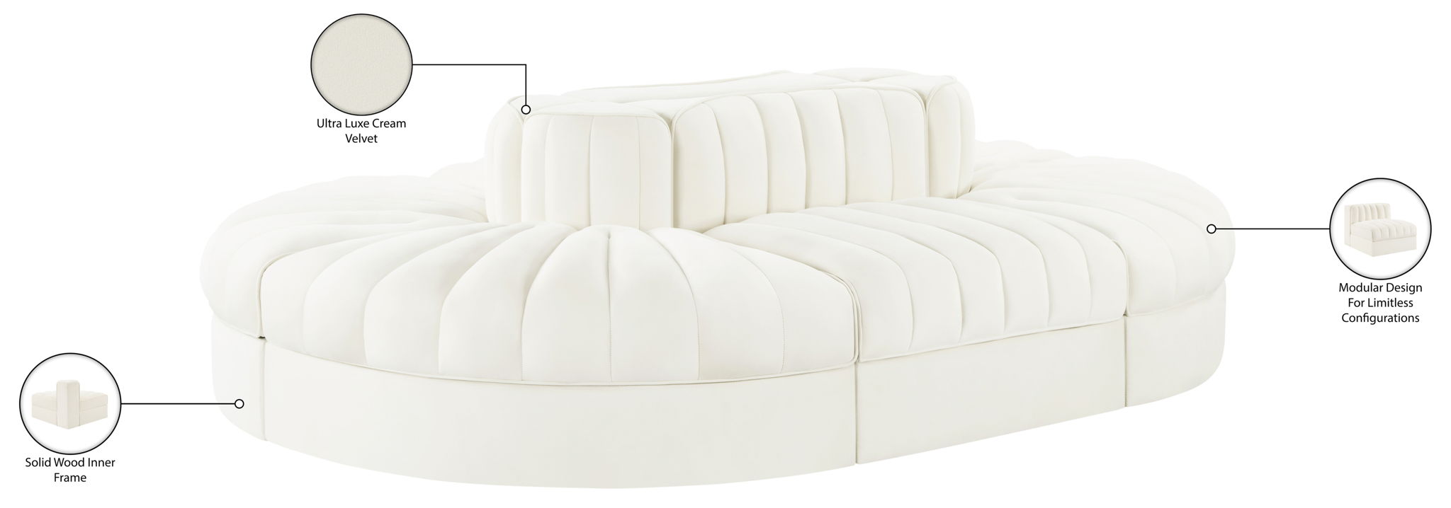 Rummi - Oval Velvet Performance Fabric Upholstered 6 Piece Modular Sectional