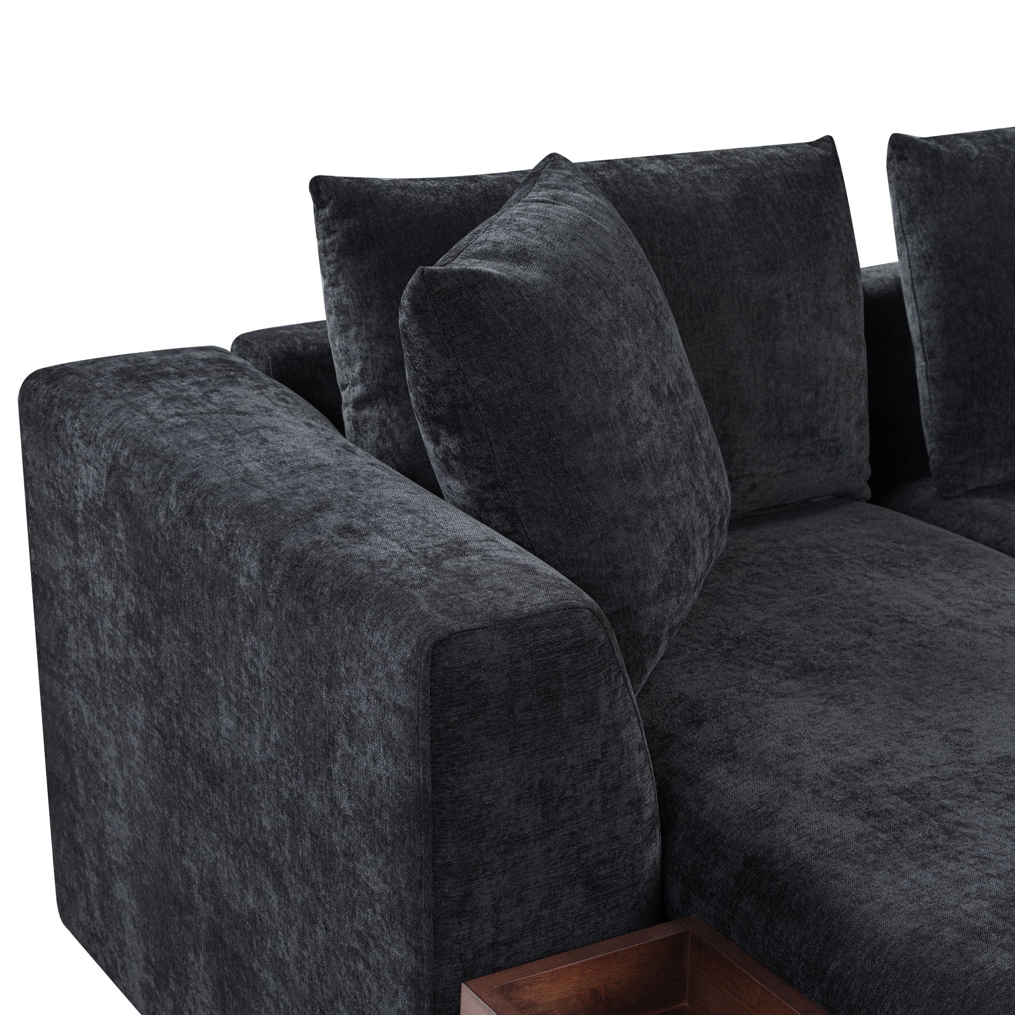 Modern L Shaped Sectional Sofa With Upholstery And Wooden Storage