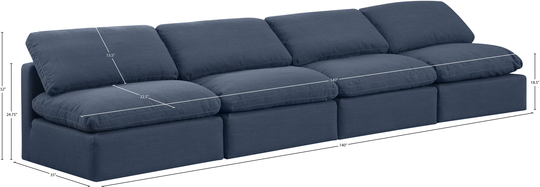 Indulge - Linen 4 Seat Modular Armless Sofa
