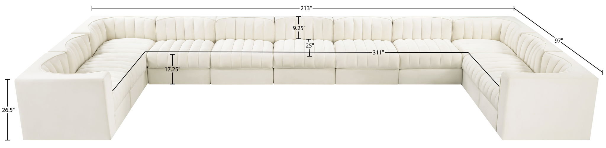 Rummi - Velvet Performance Fabric Upholstered 11 Piece Modular Sectional