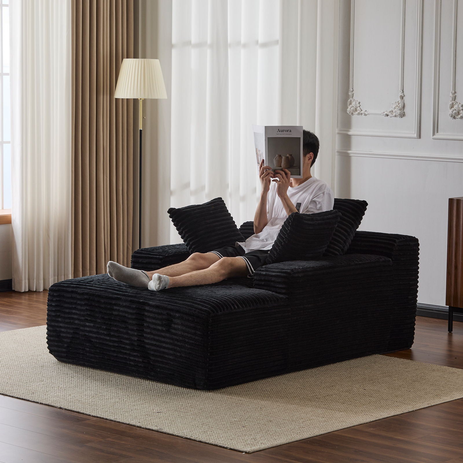 Oversized Chaise Lounge Chair Cozy Cloud Couch With 3 Throw Pillows And Wide Armrest