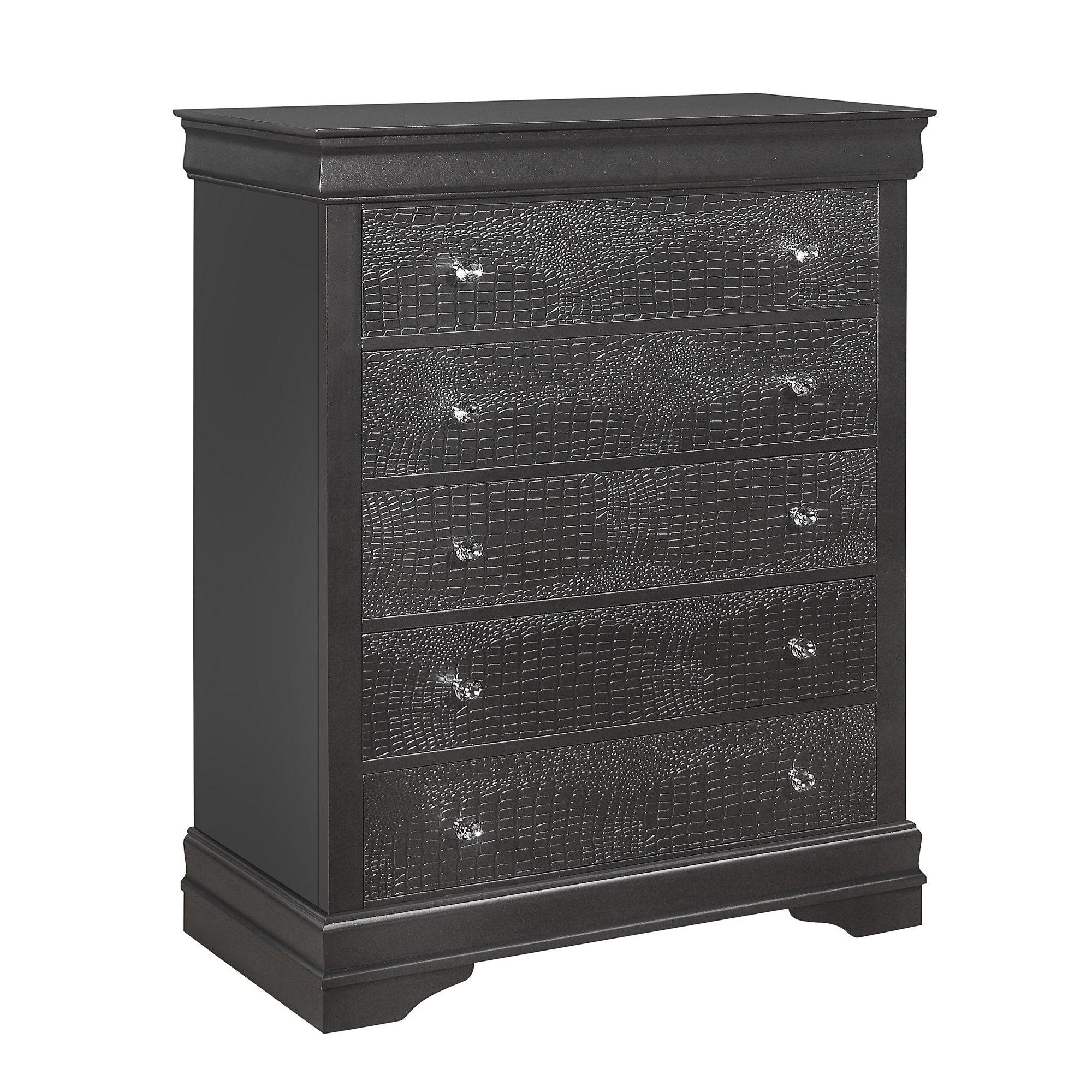 Shaker - 5 Pieces Bedroom Set With Crystal Inspired Tufted Headboard And LED Lighting