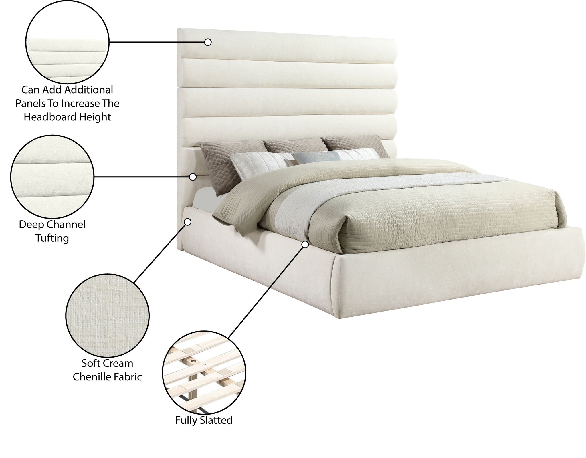 Adam - Chenille Fabric Bed With 70.5" Headboard