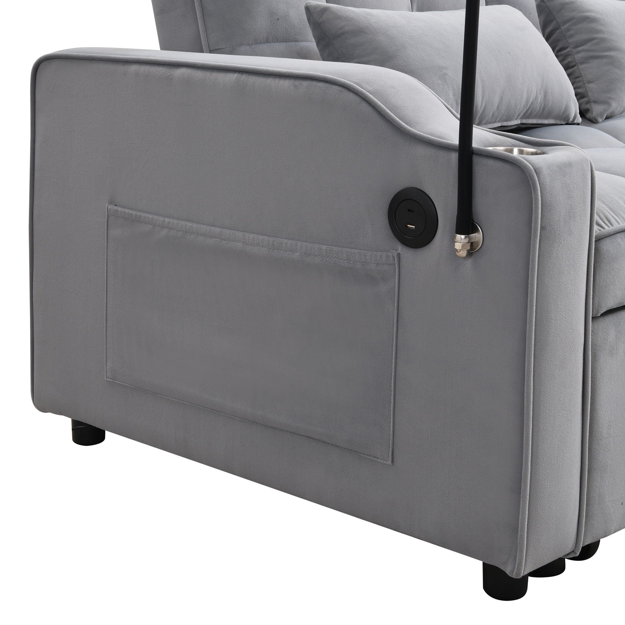 Modern Loveseat With Pullout Bed, Adjustable Reclining Backrest