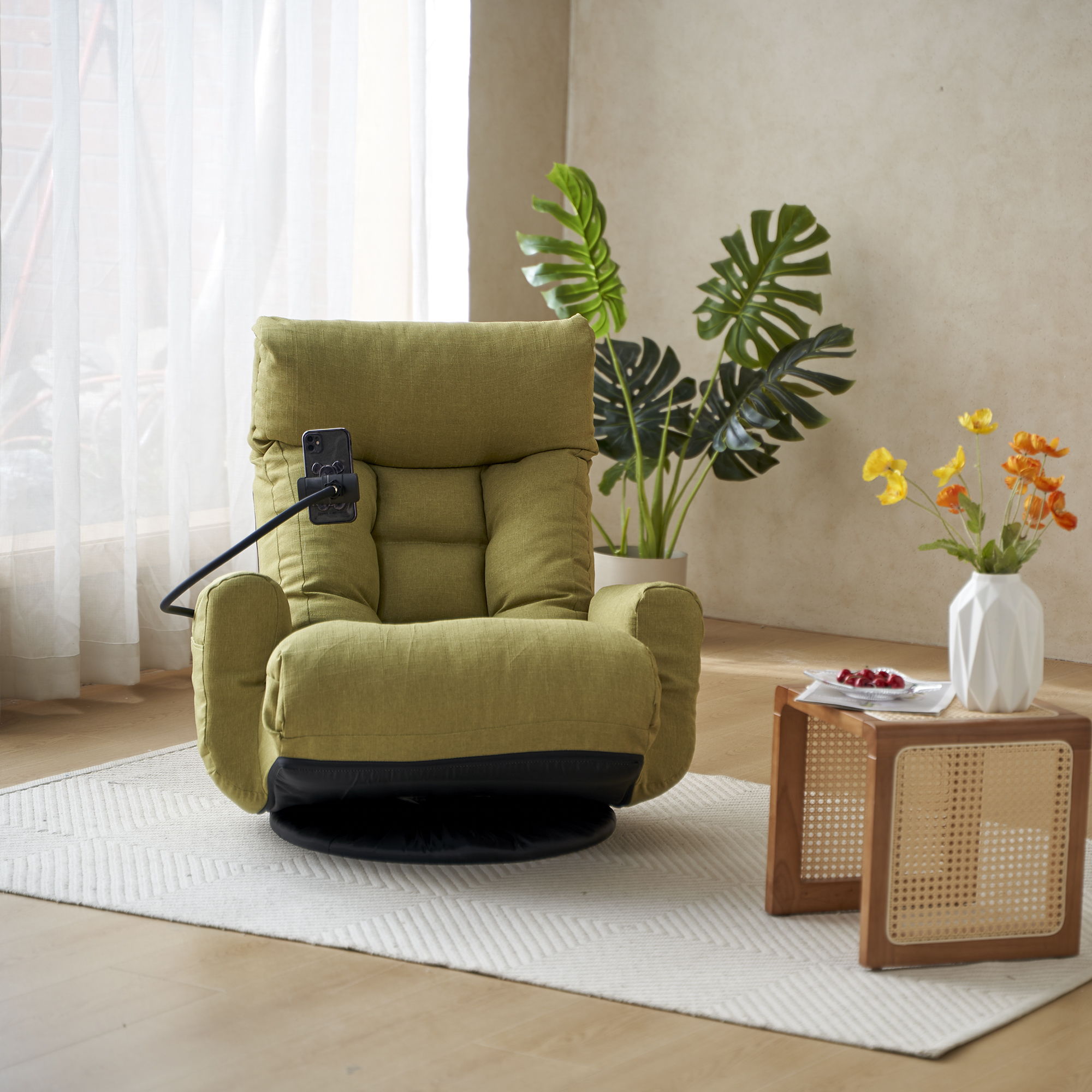 Adjustable Swivel Lounge Chair With 360 Degree Rotating Seat And Headrest Support