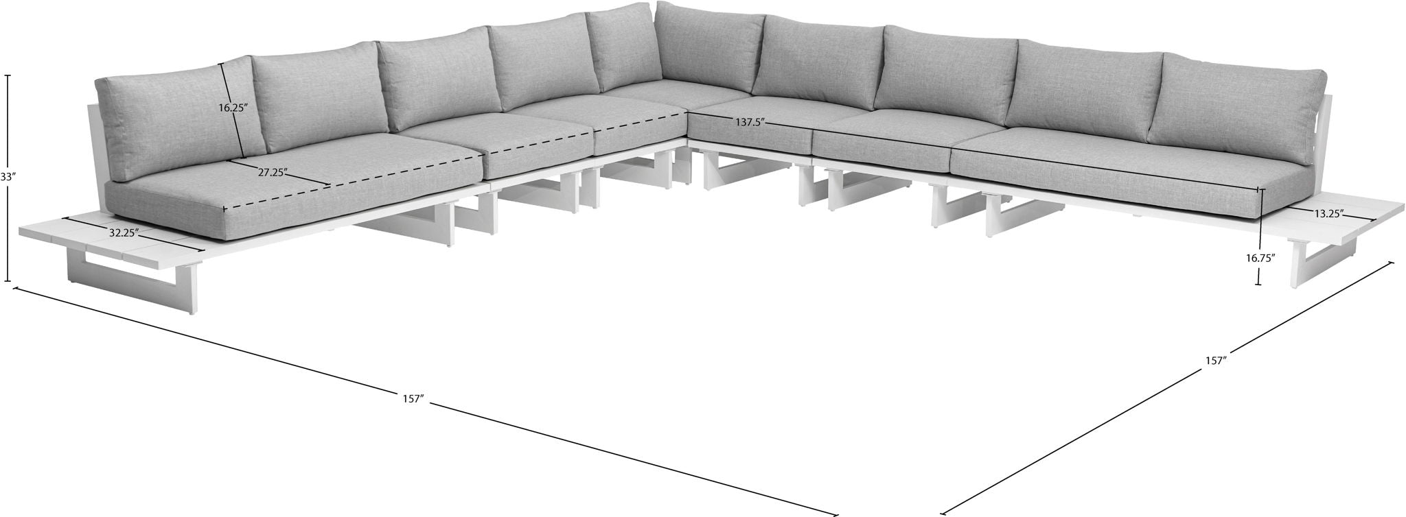 Maldives - 7 Piece Water Resistant Outdoor Patio Modular Sectional With White Base