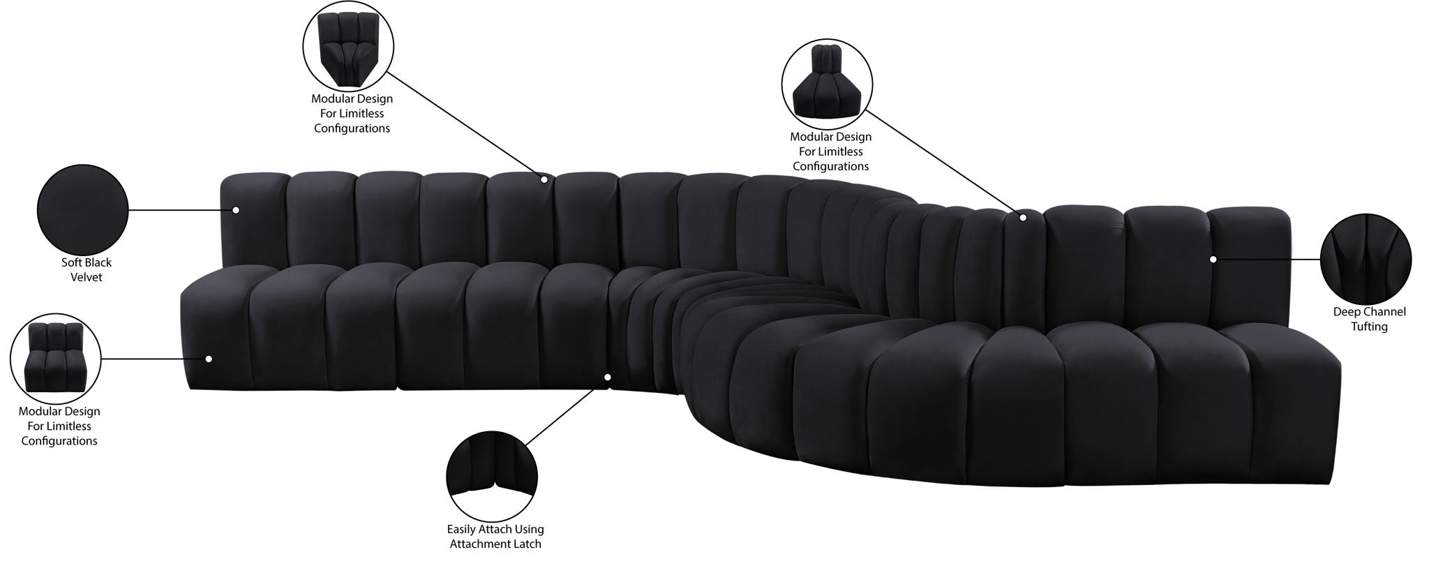 Arc - Velvet 7 Piece Modular Sofa