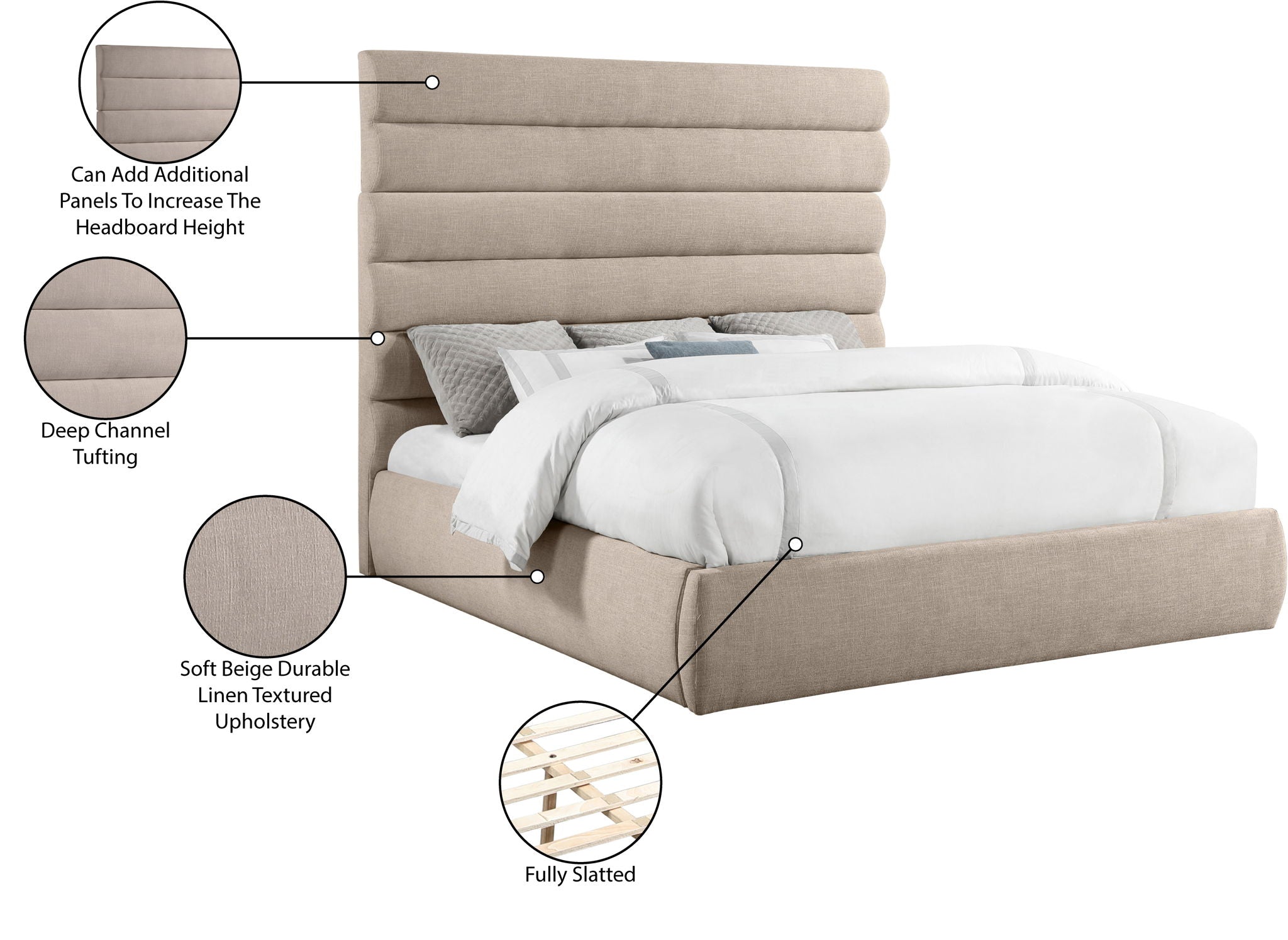 Adam - Linen Fabric Bed With 70.5" Headboard