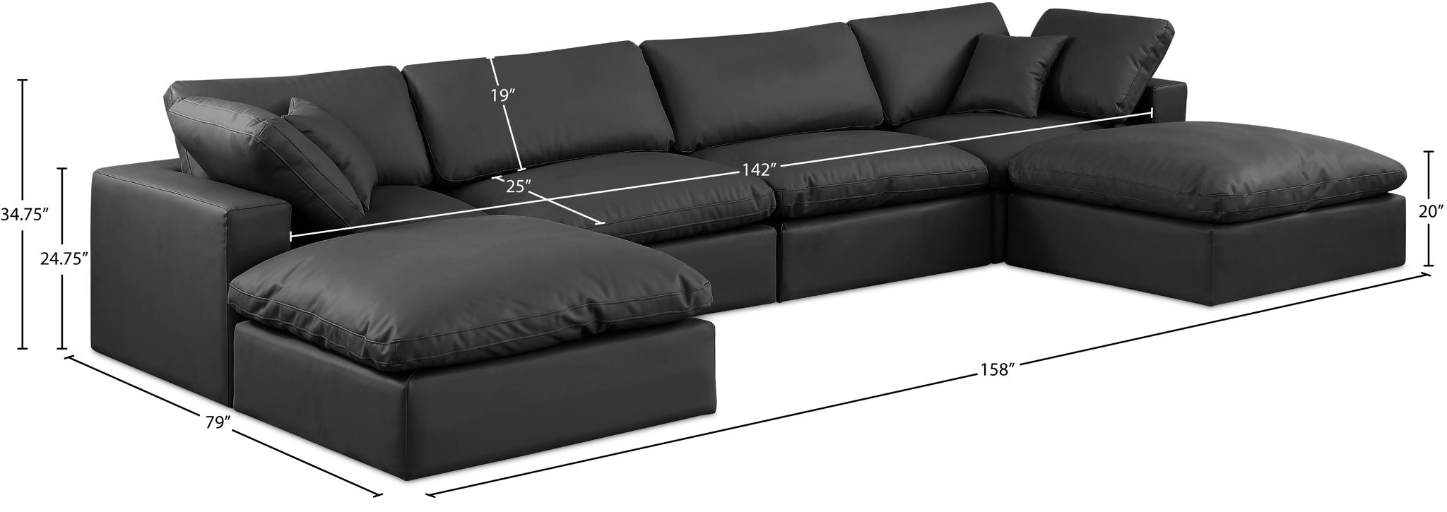 Comfy - 6 Piece Faux Leather Modular Double Chaise Sectional