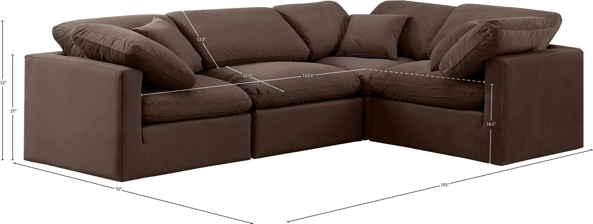 Indulge - Velvet 4 Piece Modular Corner Sectional