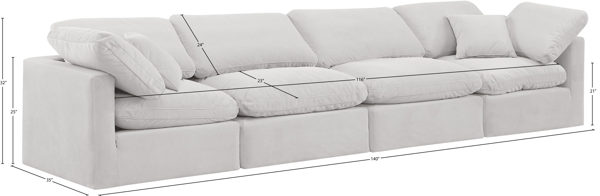 Indulge - Velvet 4 Seat Modular Sofa